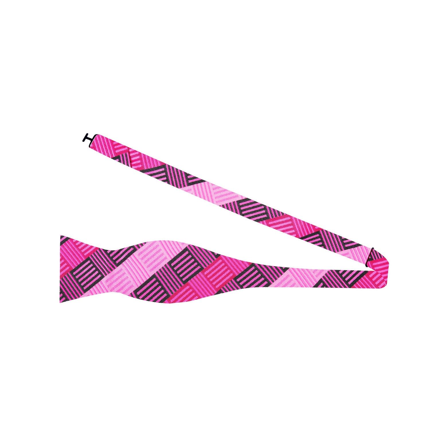 A Pink, Dark Pink Geometric Diamonds Pattern Silk Self Tie Bow Tie Untied