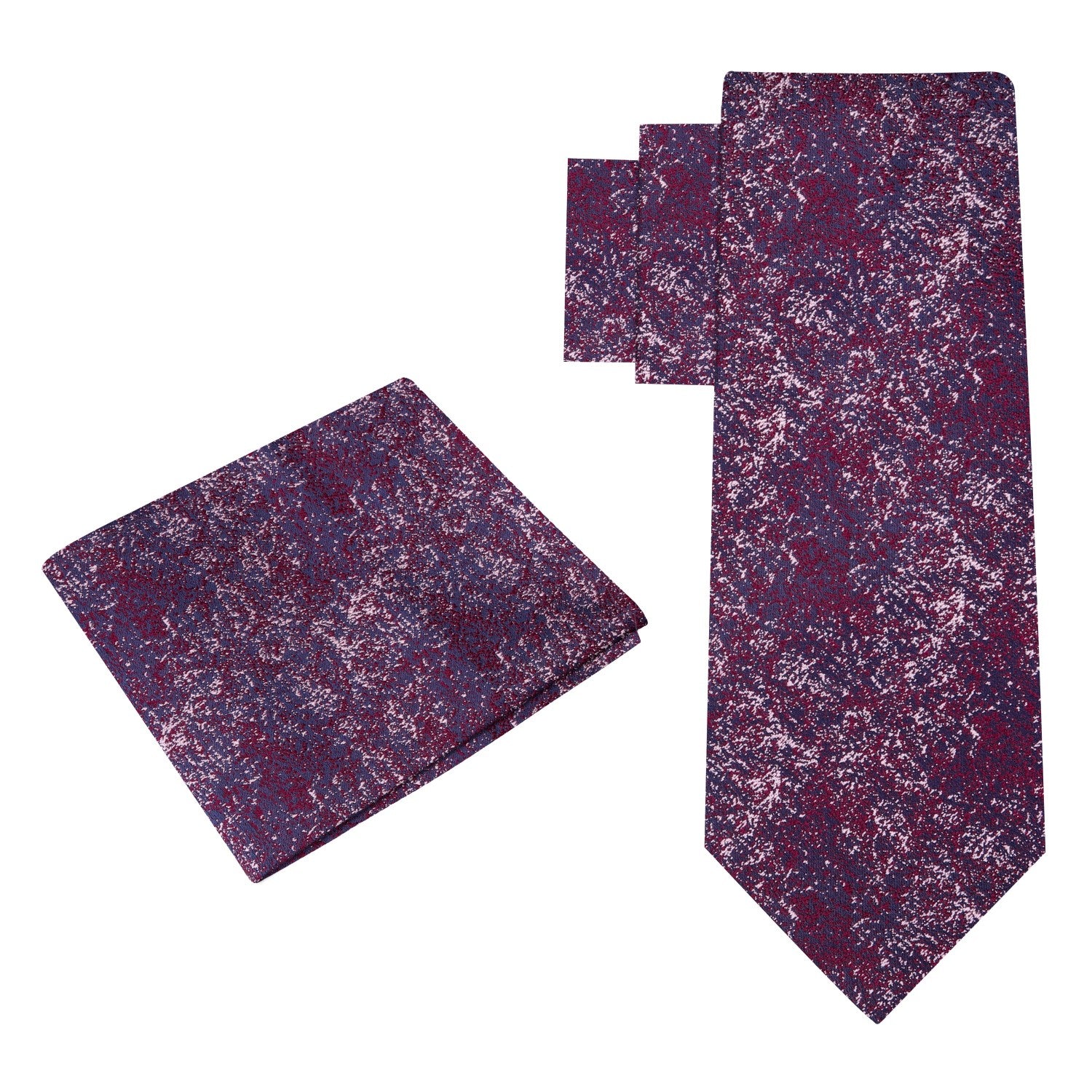 Alt View: A Fury Red, Peach Sand, Midnight Blue Color Textured Pattern Silk Tie, Pocket Square