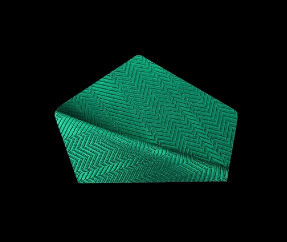 View 2: A Solid Shamrock Green Color With Lined Texture Pattern Silk Pocket Square