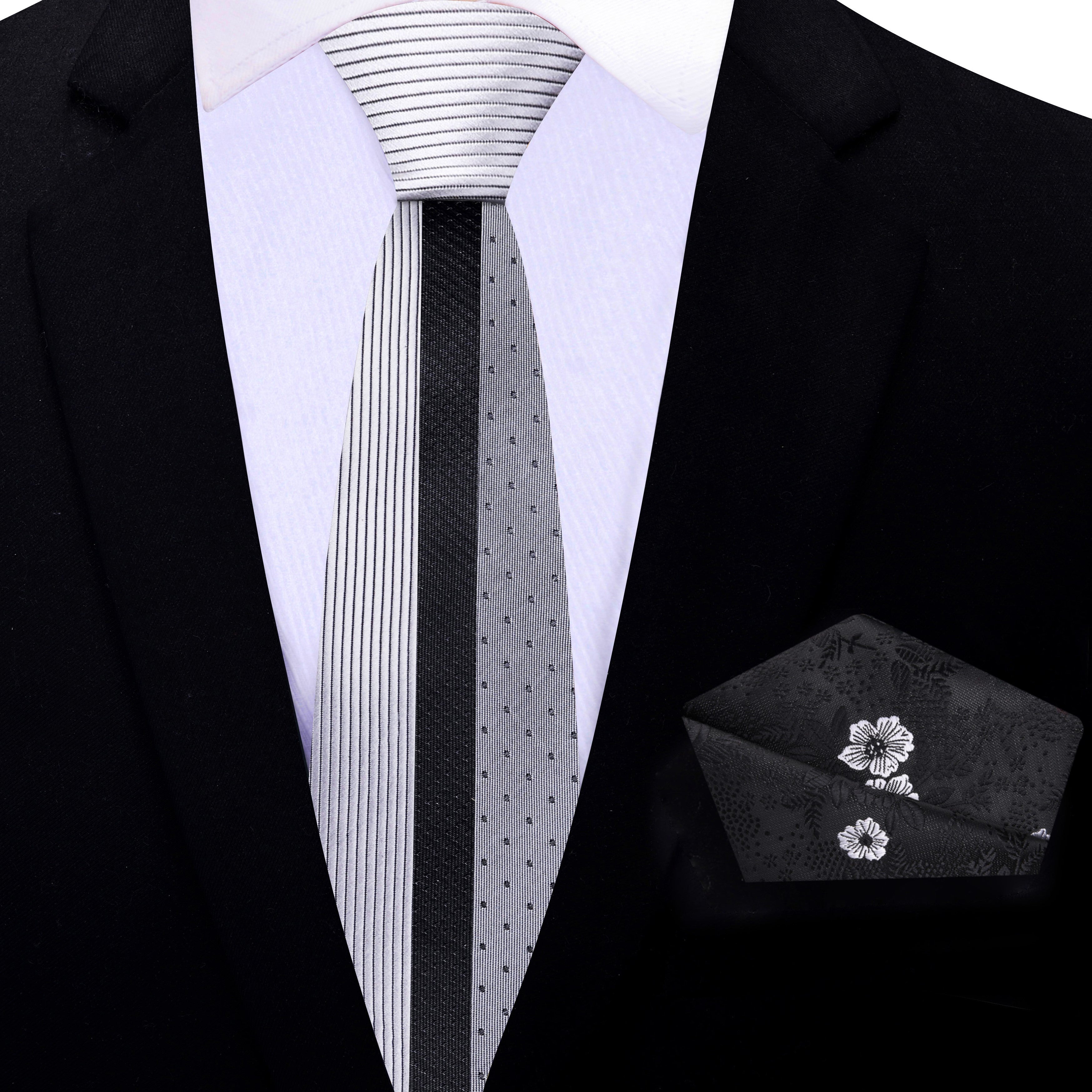 Silver & Black Lined Necktie Silver & Black Lined Necktie