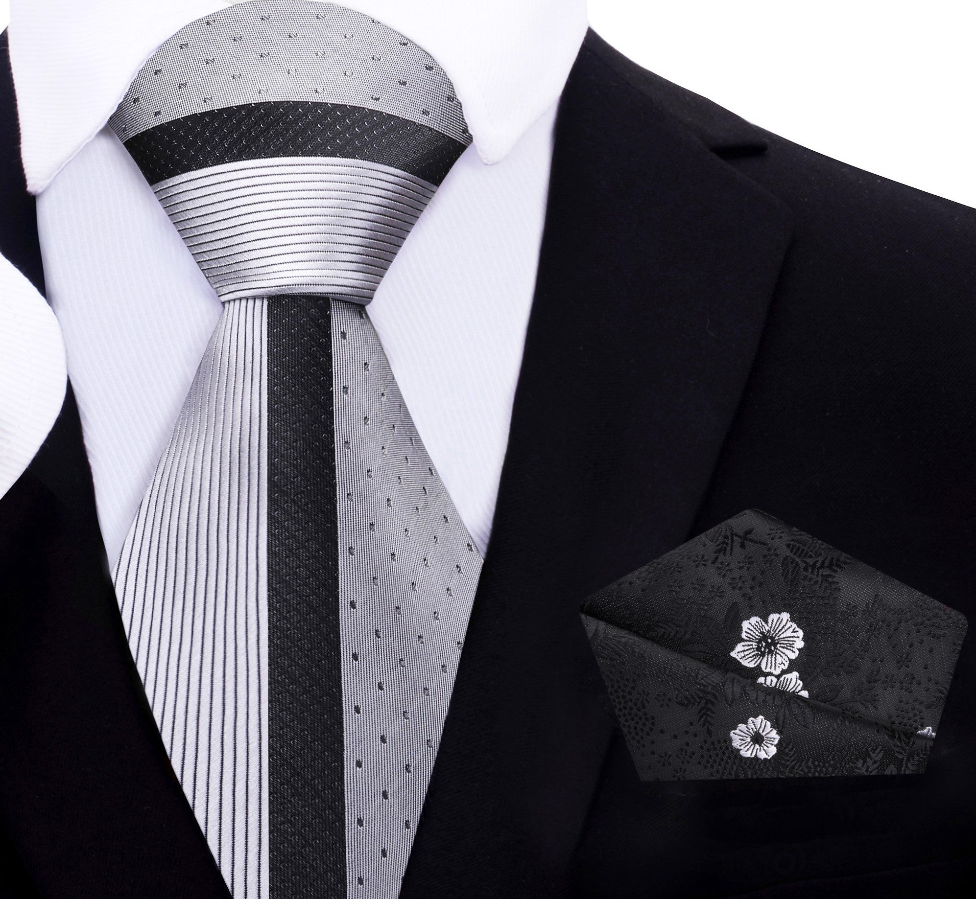 【GRANCY】　Button Design Necktie Black Decadence Paisley Necktie | Skinny, Knotty, Classic Widths