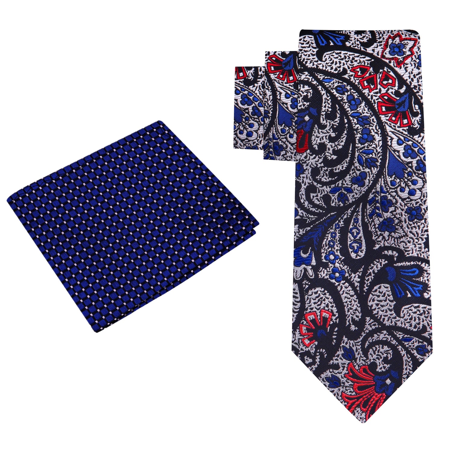 Alt View: Silver Red Blue Paisley Tie and Blue Square