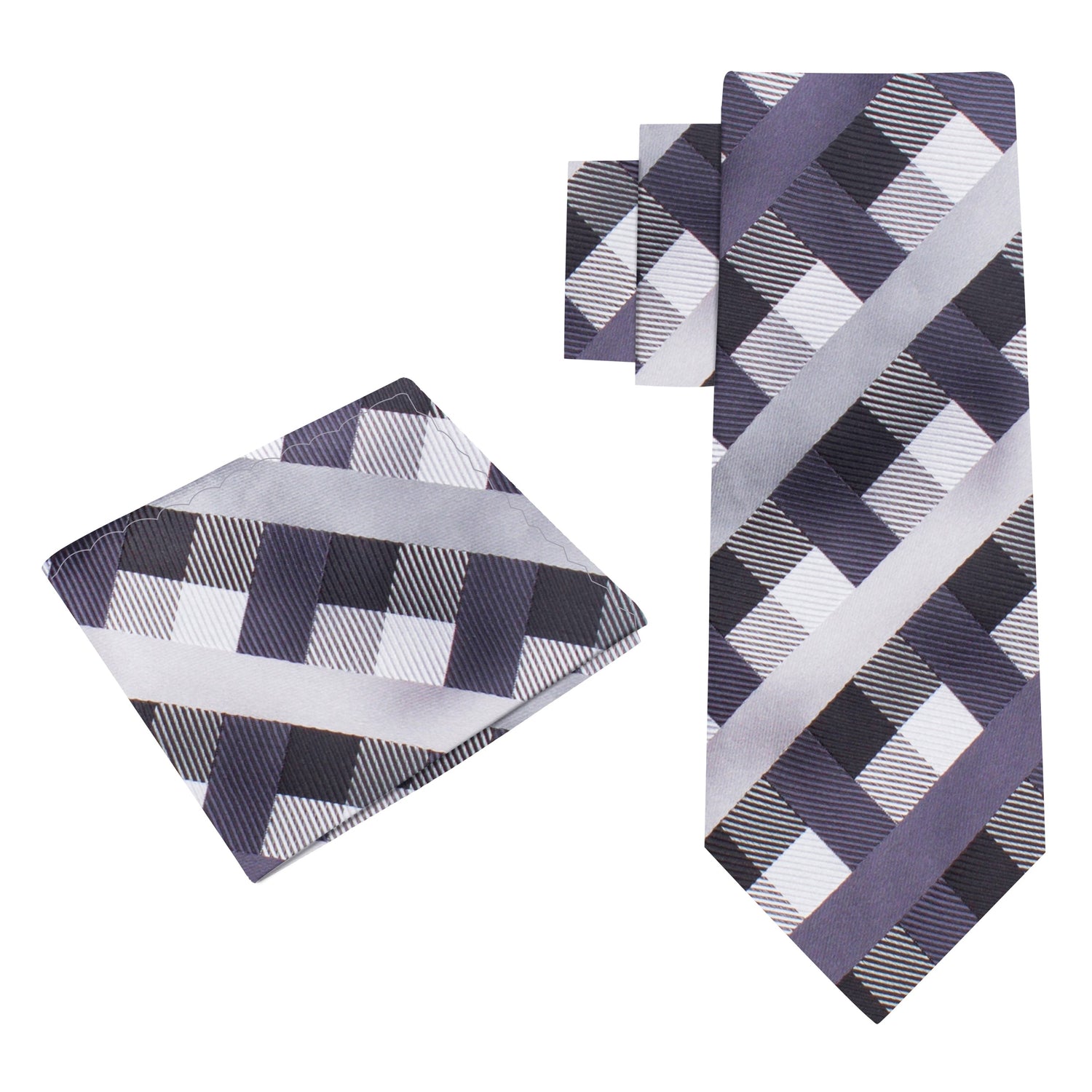 Alt View: Silver, Black Check Tie and Pocket Square