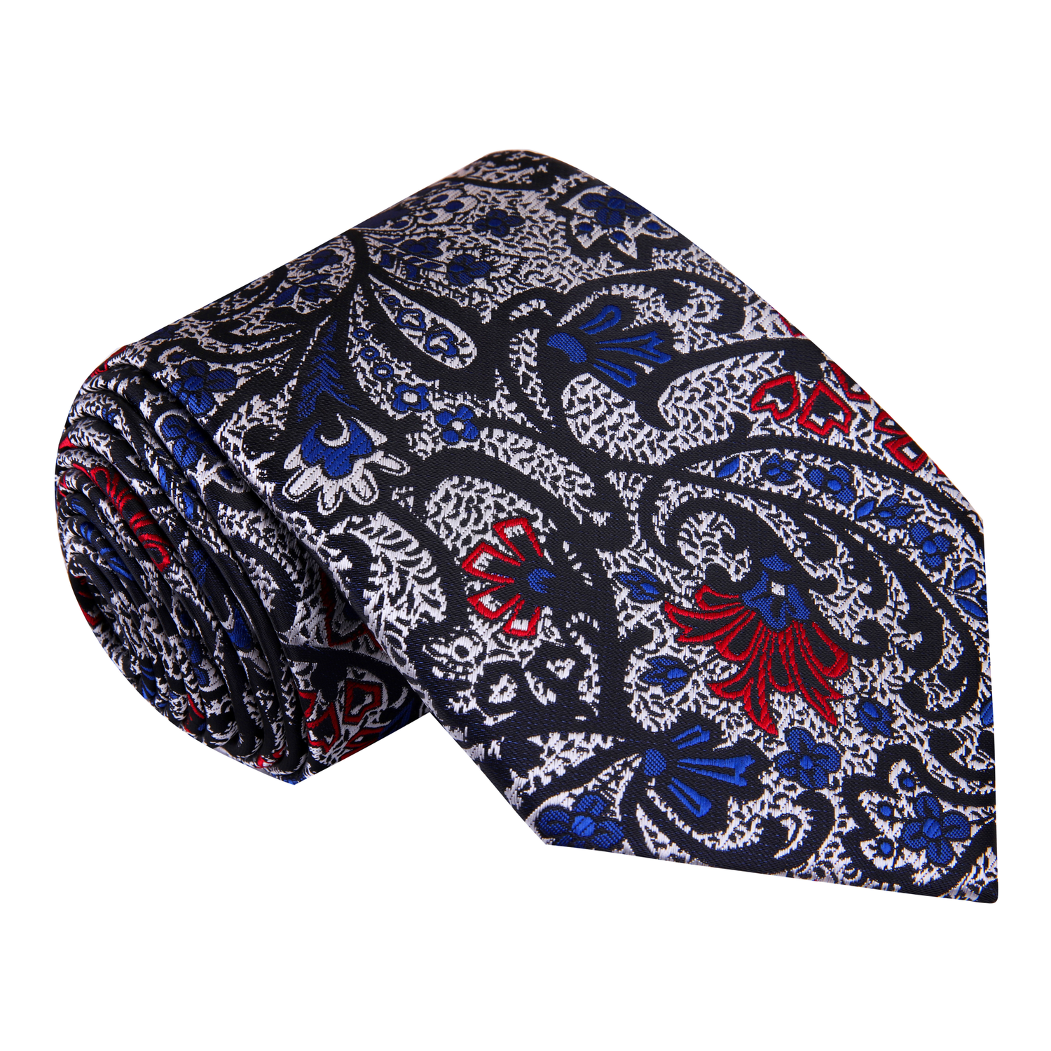 Silver Red Blue Paisley Tie  
