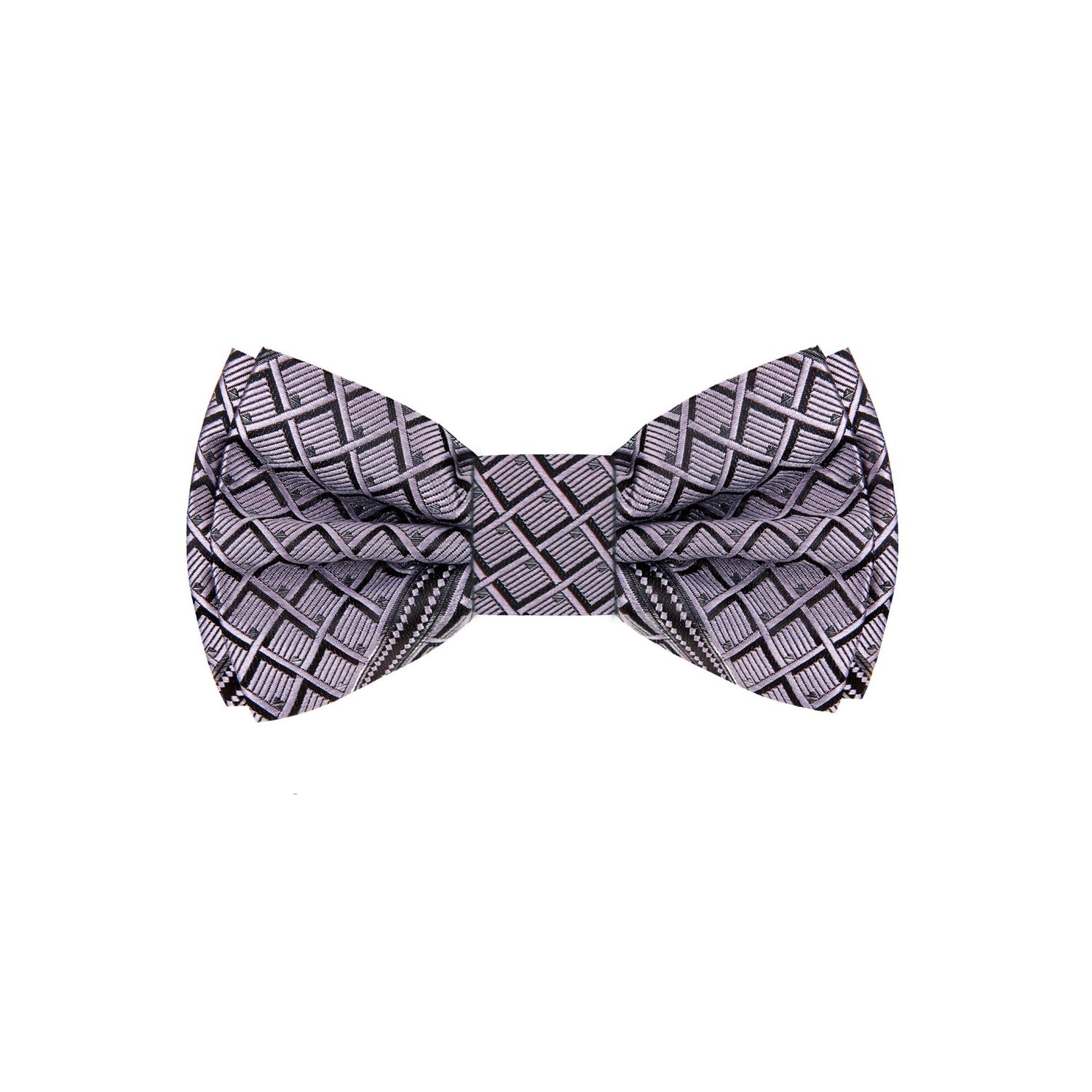 A Grey, Black Geometric Squares Pattern Silk Self-Tie Bow Tie 