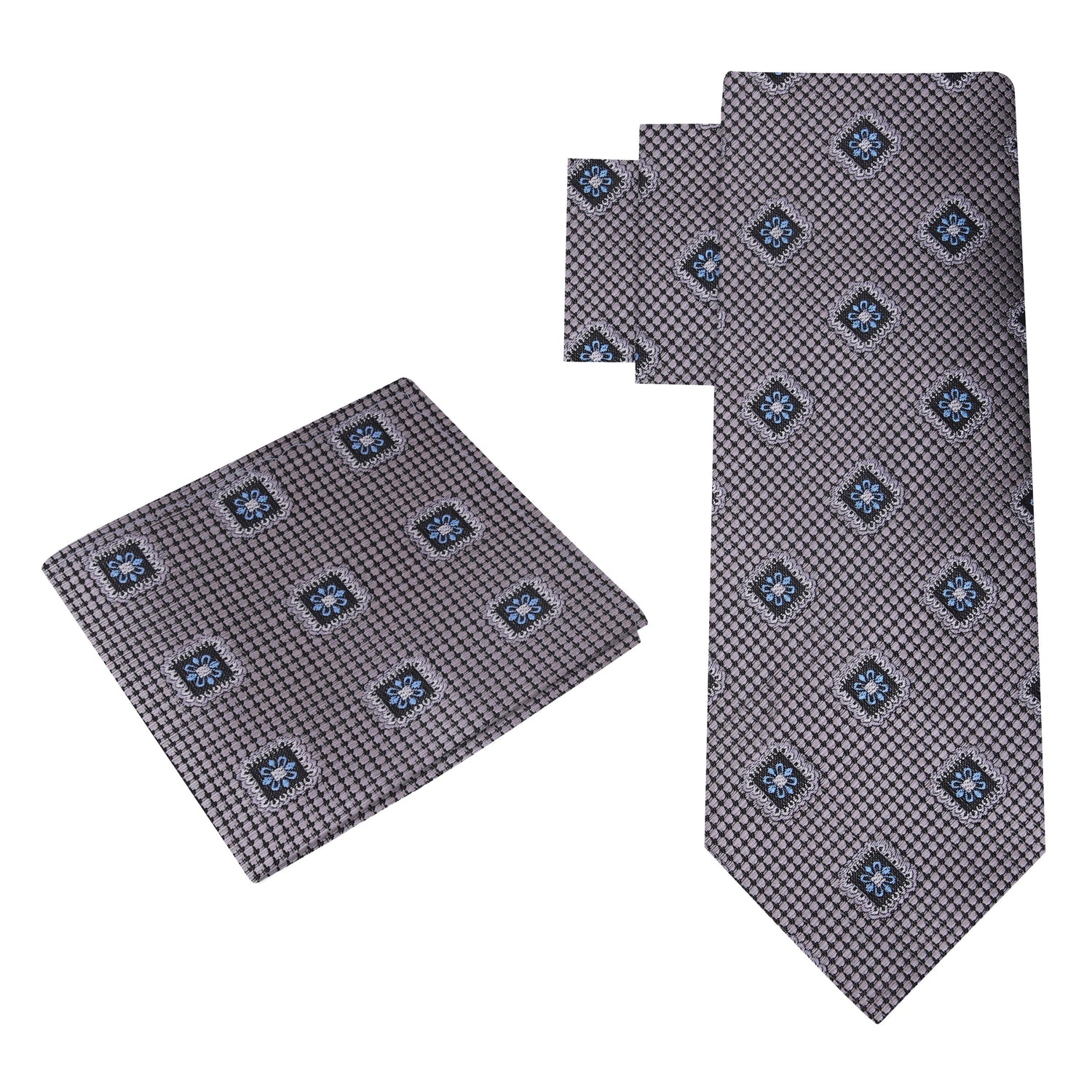 Alt View: Grey Geometric Medallion Tie and Pocket Square