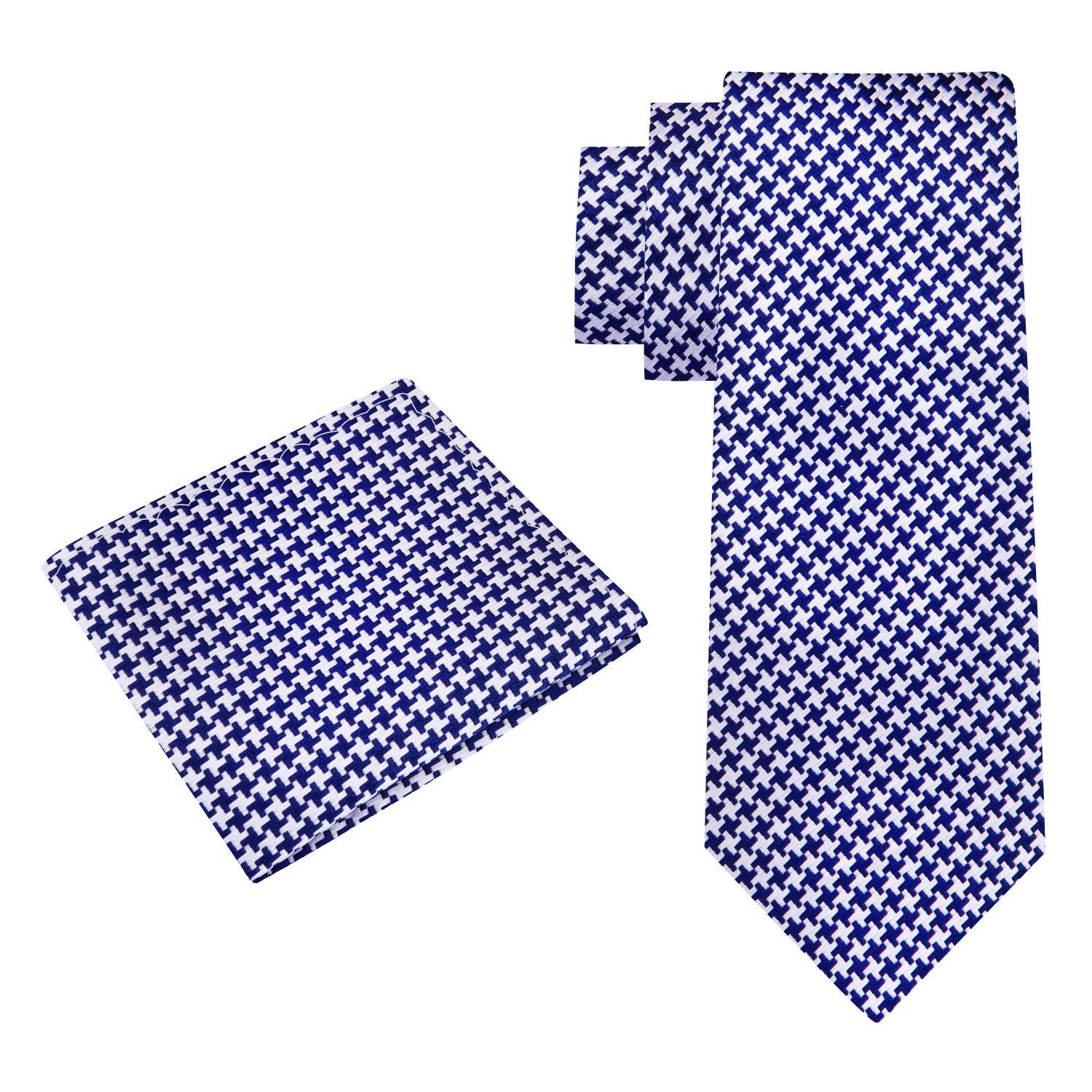 Alt view: Silver, Blue Hounds Tooth Tie and Pocket Square