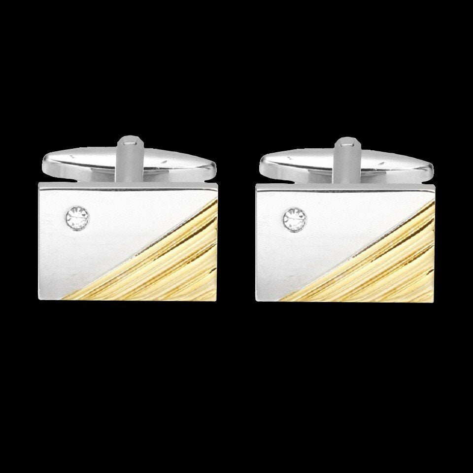 A Gold, Chrome Rectangle Shaped Cuff-links with Small Gemstones