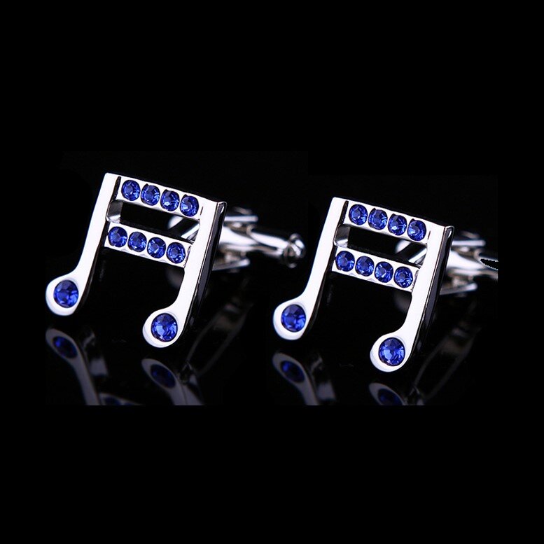 Silver Music Note with blue Stone Cuff-links