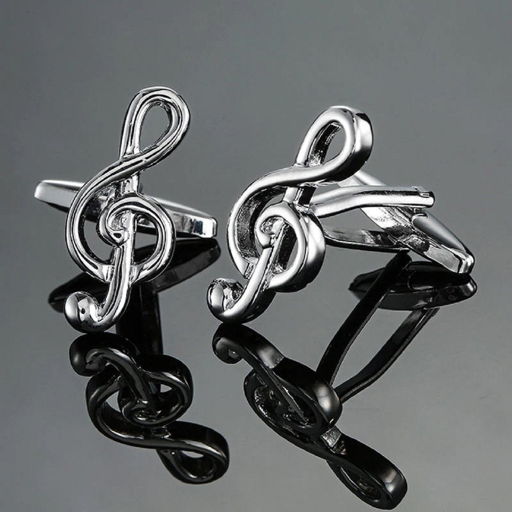 A Silver Music Note Cuff-link shape