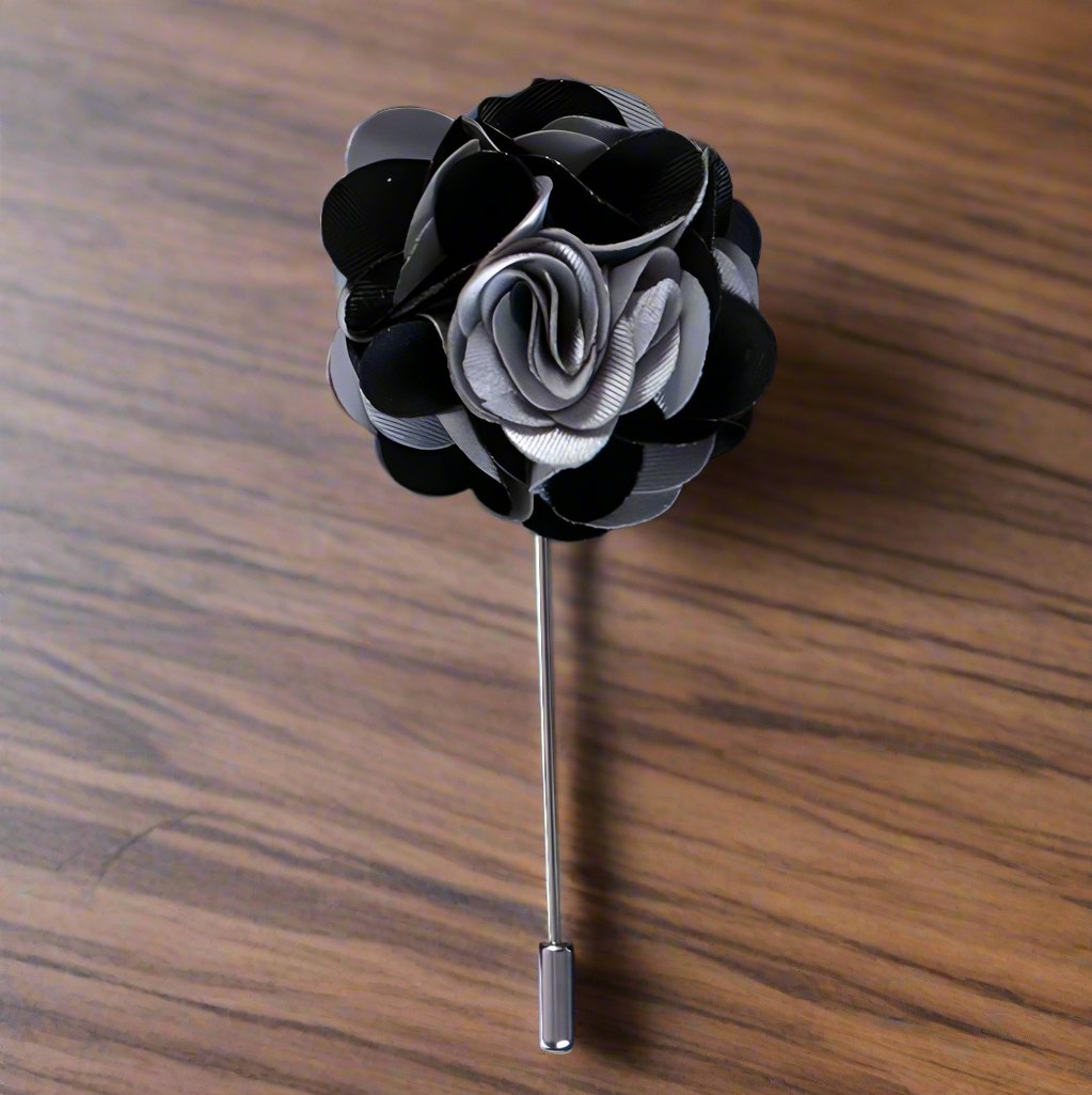 Silver Black Flower Lapel Pin||Silver, Black