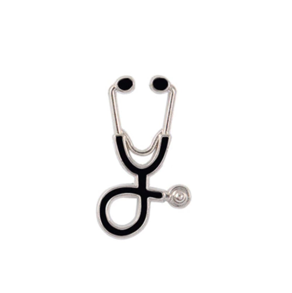 Silver Black Stethoscope Lapel Pin