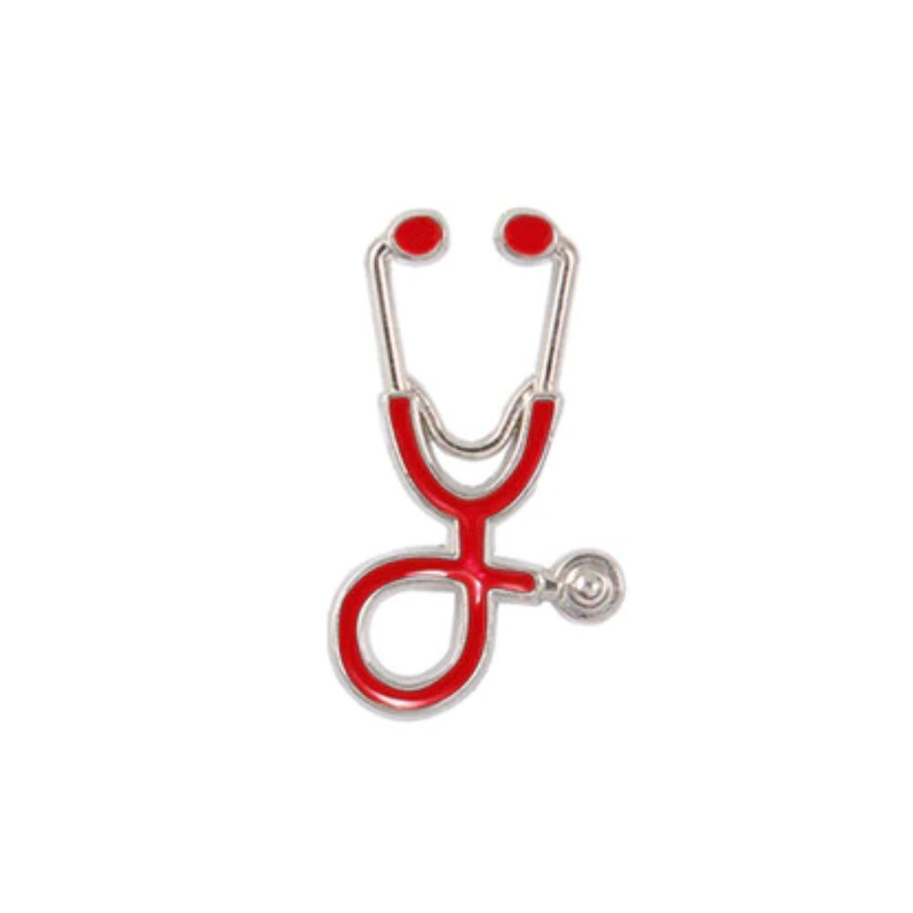 Silver Red Stethoscope Lapel Pin