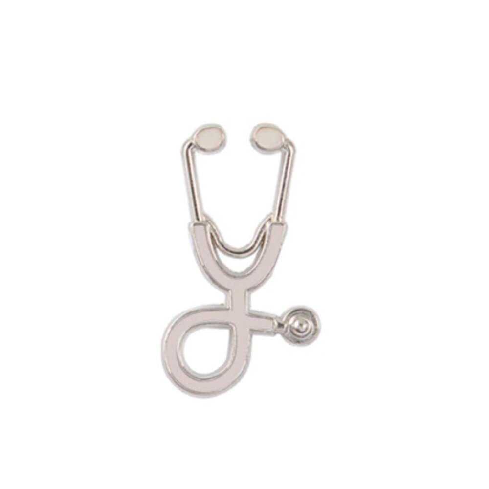 Silver White Stethoscope Lapel Pin