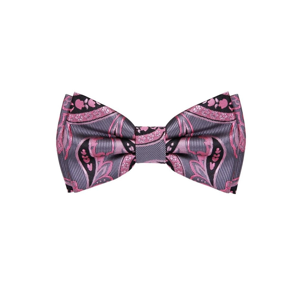 Silver, Pink and Black Paisley Bow Tie 