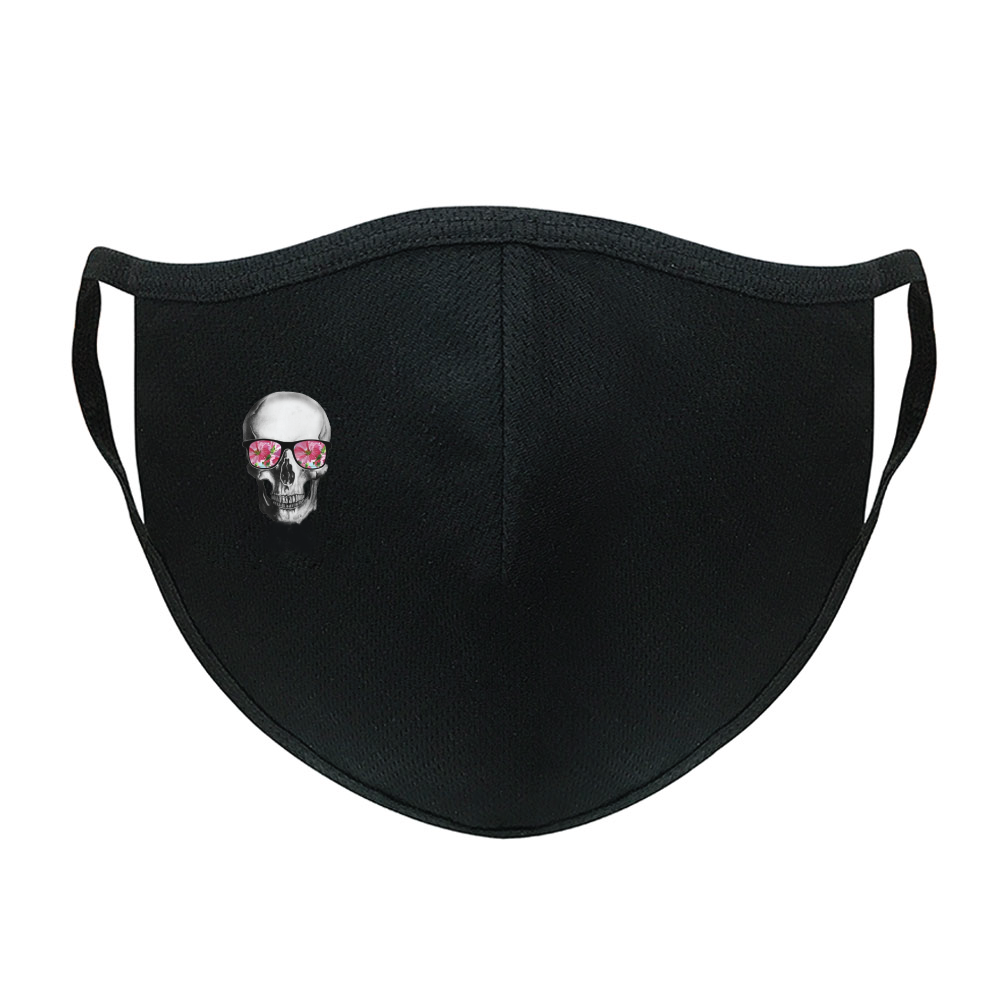 Black Mask with sketch of skull wearing sunglasses