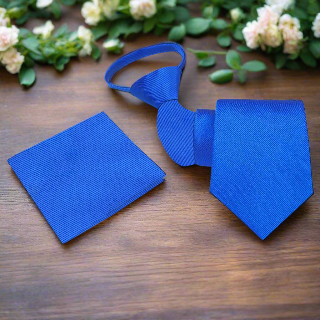 Solid Sky Blue Lined Zipper Tie and Square