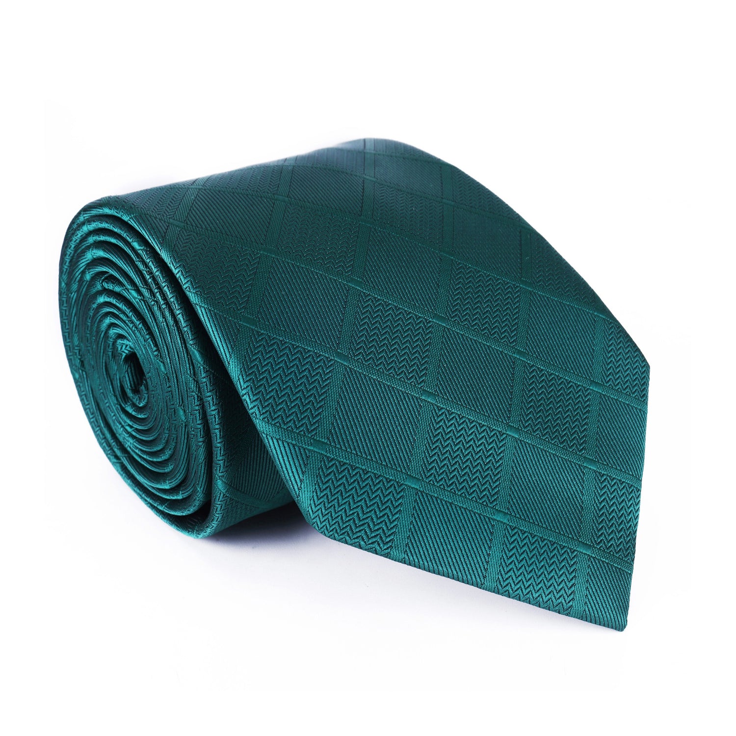 A Green With Geometric Texture Pattern Silk Necktie 