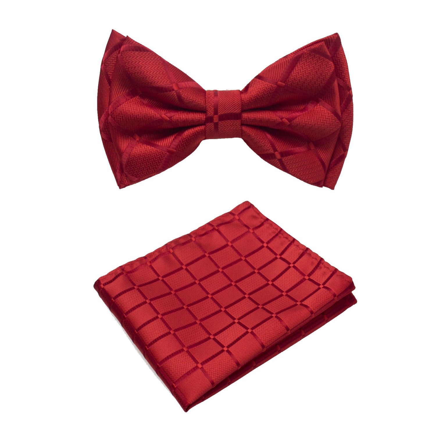 Red Sleek Squares Bow Tie and Pocket Square