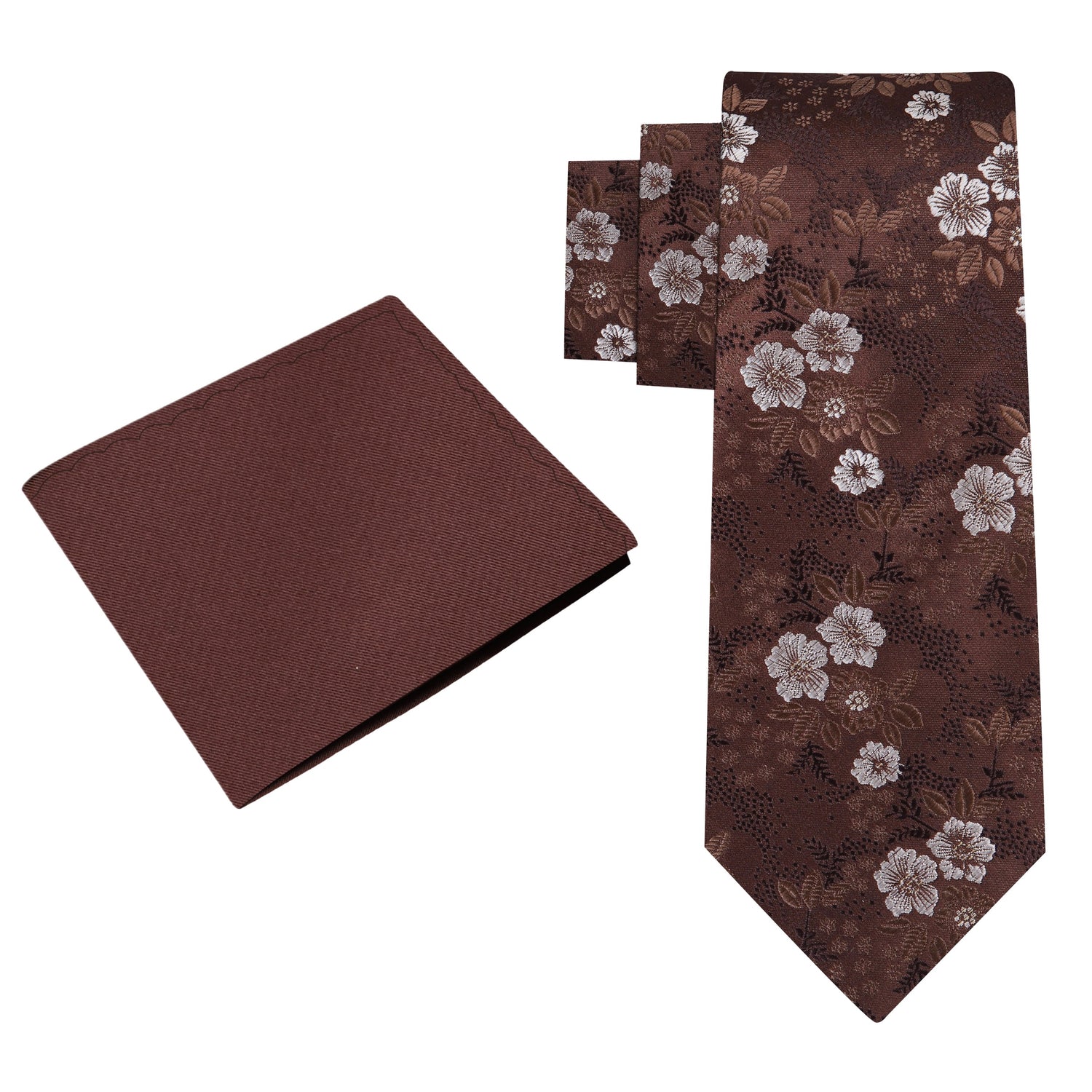 View 2: Shades of Brown Floral Tie and Solid Brown Square