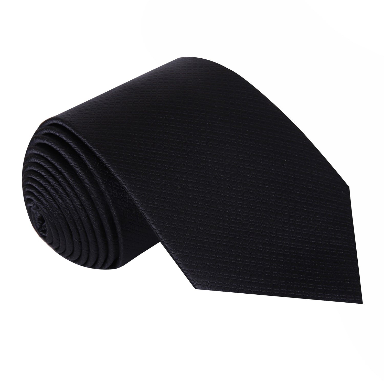 A Solid Black Tie With Small Check Texture Pattern Silk Necktie  