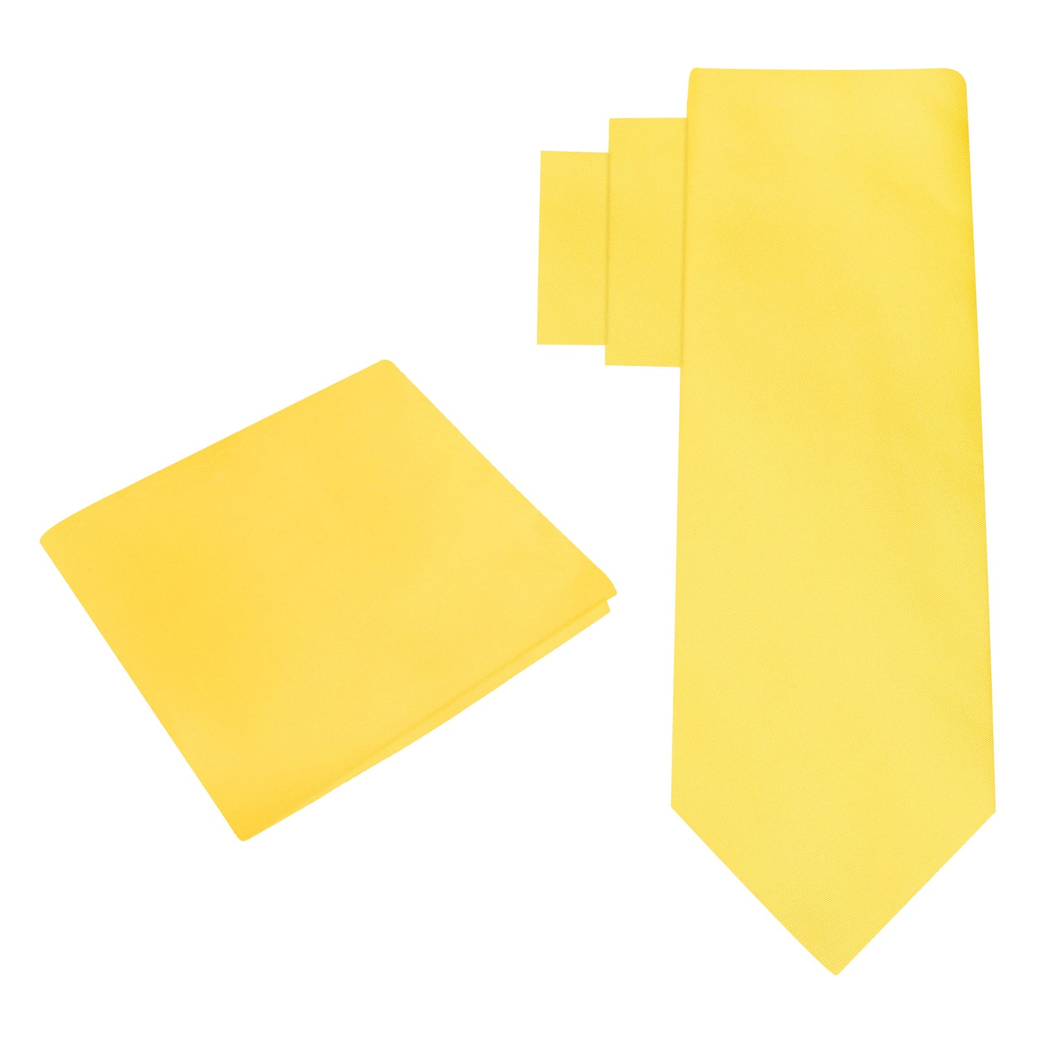 Alt View: Solid Glossy Canary Yellow Silk Necktie and Pocket Square