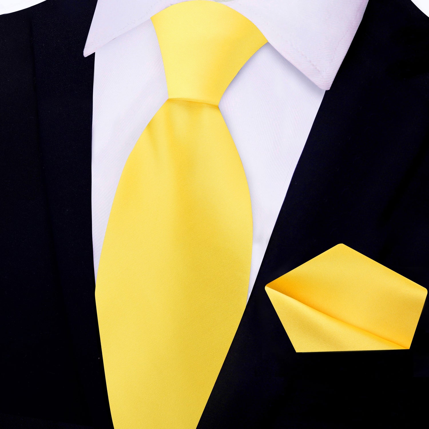 Solid Glossy Canary Yellow Silk Necktie and Pocket Square