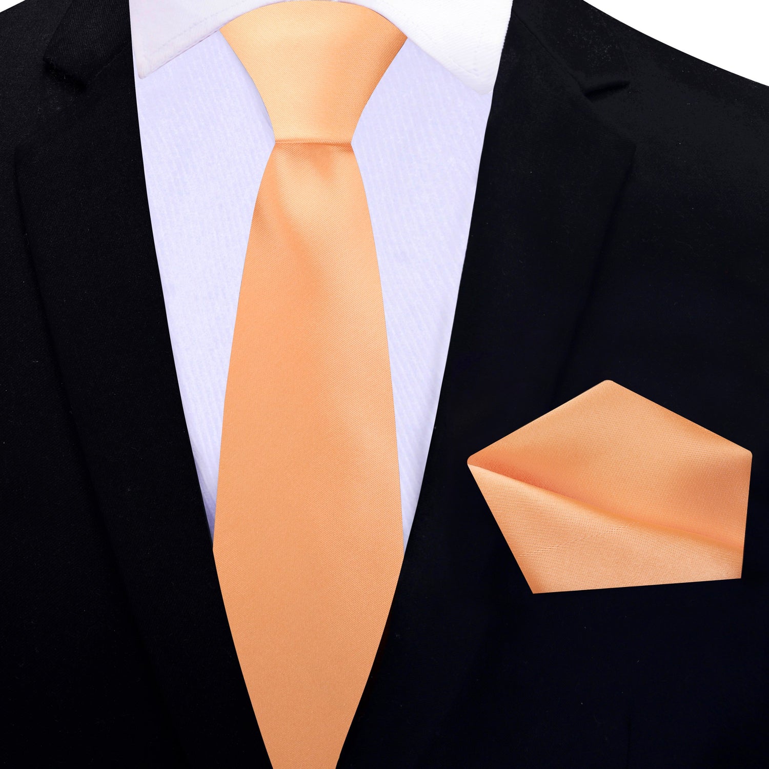 Thin Tie: Solid Glossy Cantaloupe Silk Necktie and Pocket Square