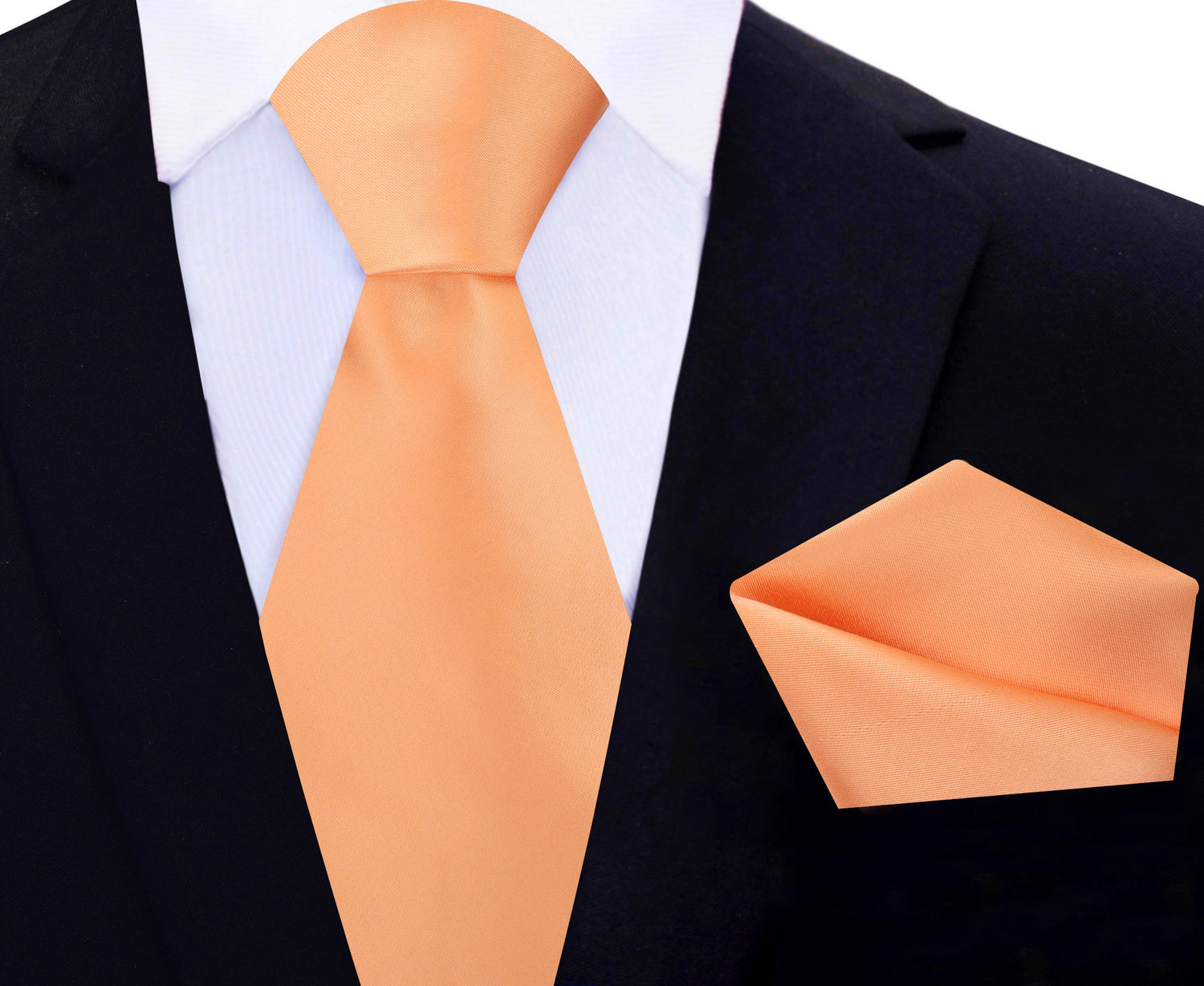 Main View: Solid Glossy Cantaloupe Silk Necktie and Pocket Square