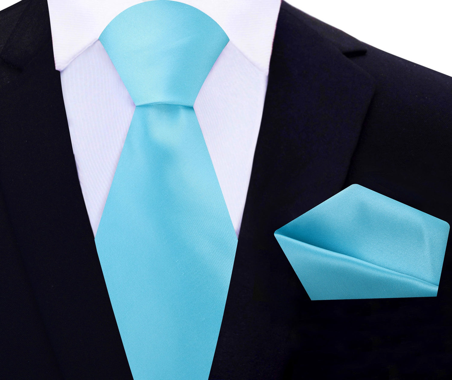 Main View: Iceberg Blue Solid Glossy Silk Necktie and Pocket Square