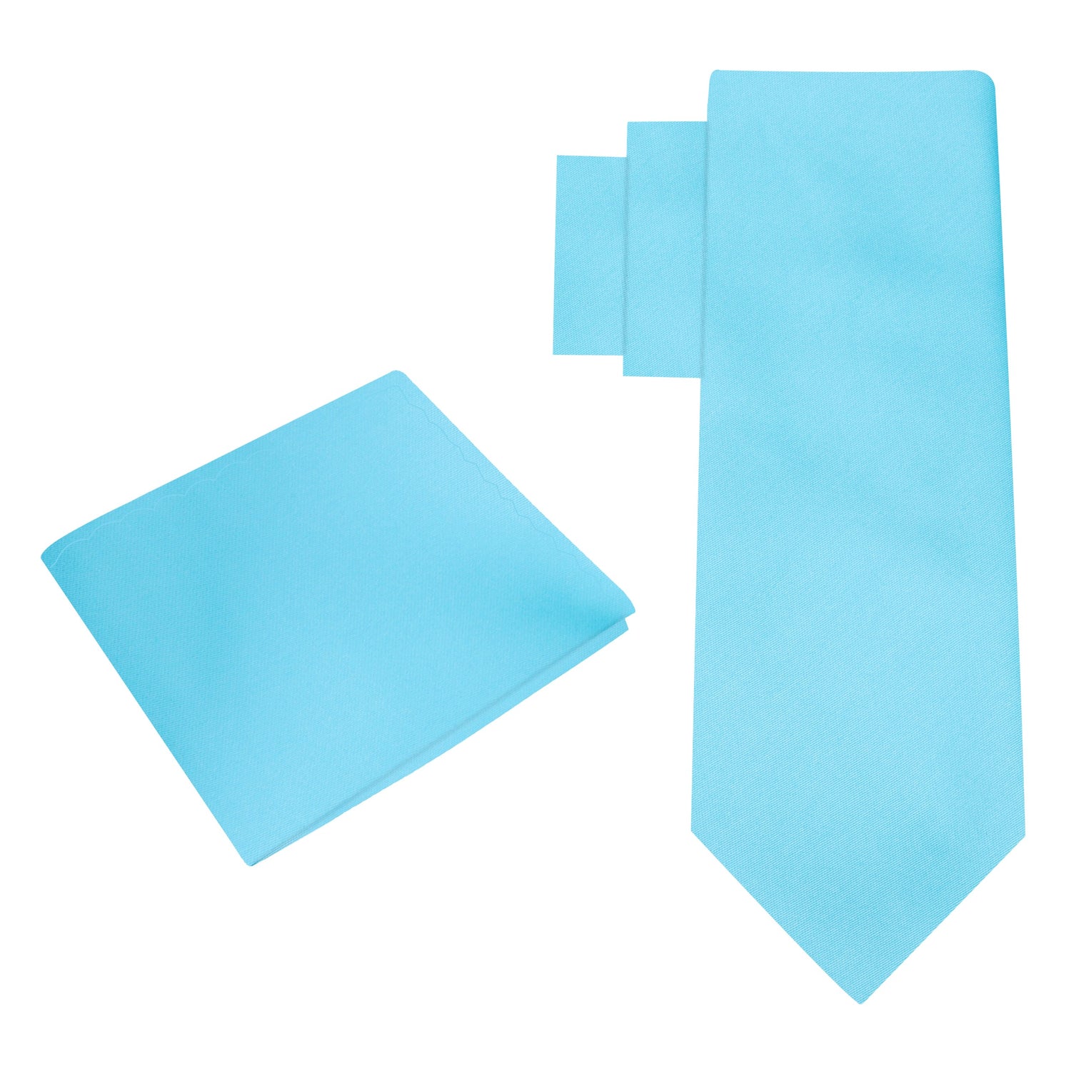 Alt View: Iceberg Blue Solid Glossy Silk Necktie and Pocket Square
