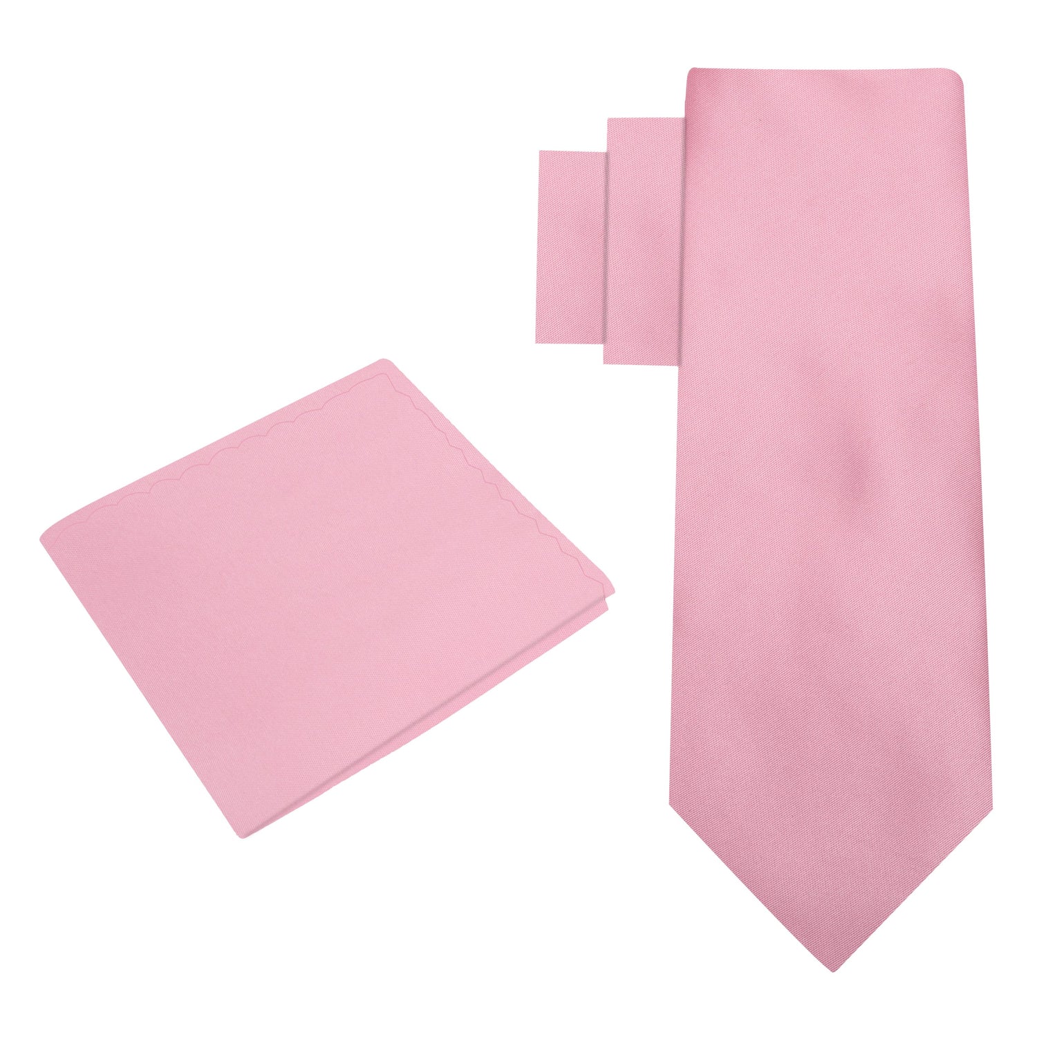 Alt View: Solid Glossy Kobi Pink Silk Necktie and Pocket Square
