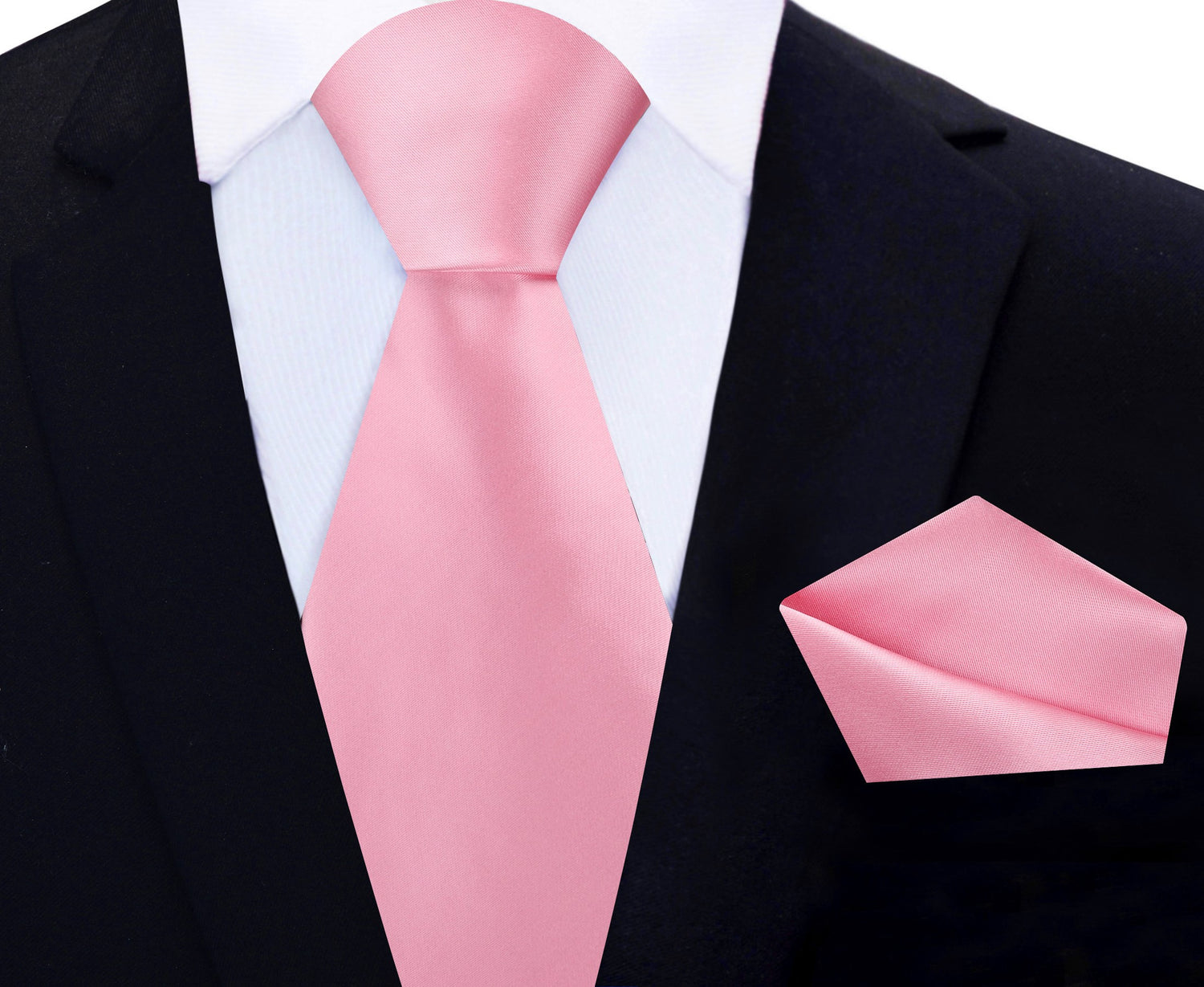 Main View: Solid Glossy Kobi Pink Silk Necktie and Pocket Square