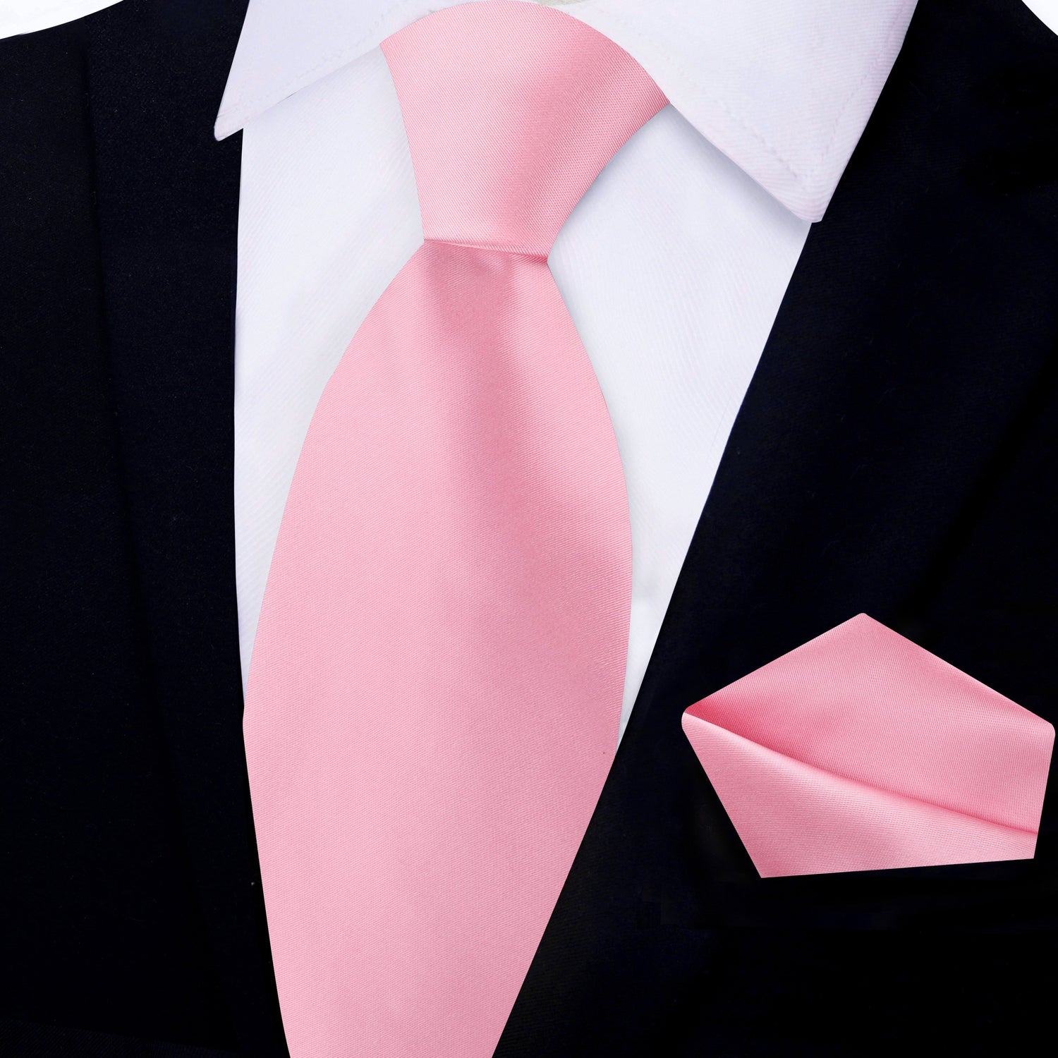 Solid Glossy Kobi Pink Silk Necktie and Pocket Square