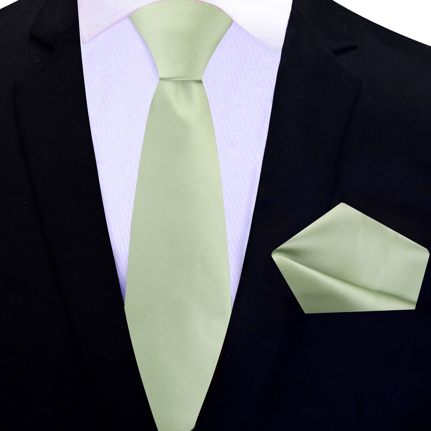 Thin Tie: Solid Glossy Laurel Green Silk Necktie and Pocket Square