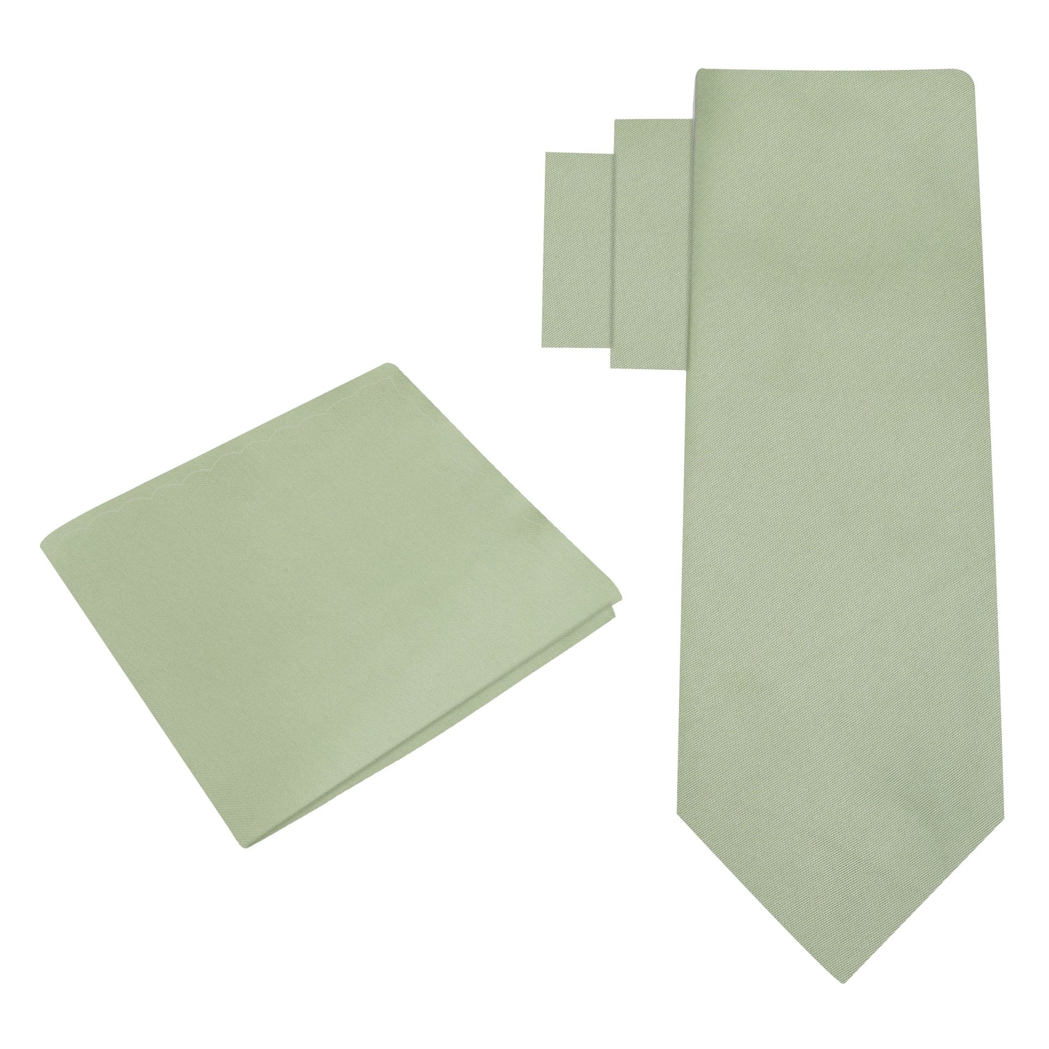 Alt View: Solid Glossy Laurel Green Silk Necktie and Pocket Square
