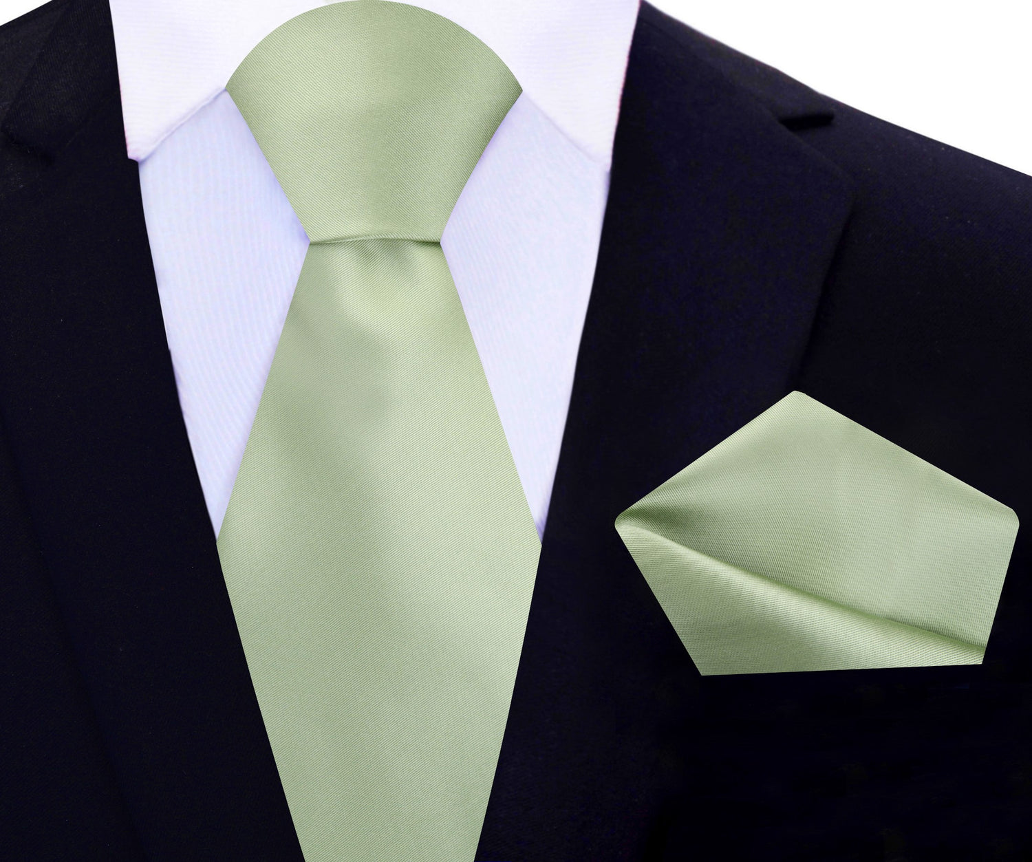 Main View: Solid Glossy Laurel Green Silk Necktie and Pocket Square