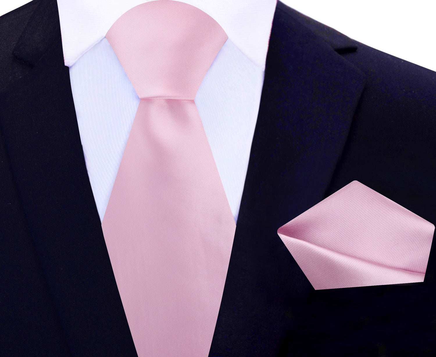 Main View: Light Blush Pink Solid Glossy Tie and Pocket Square
