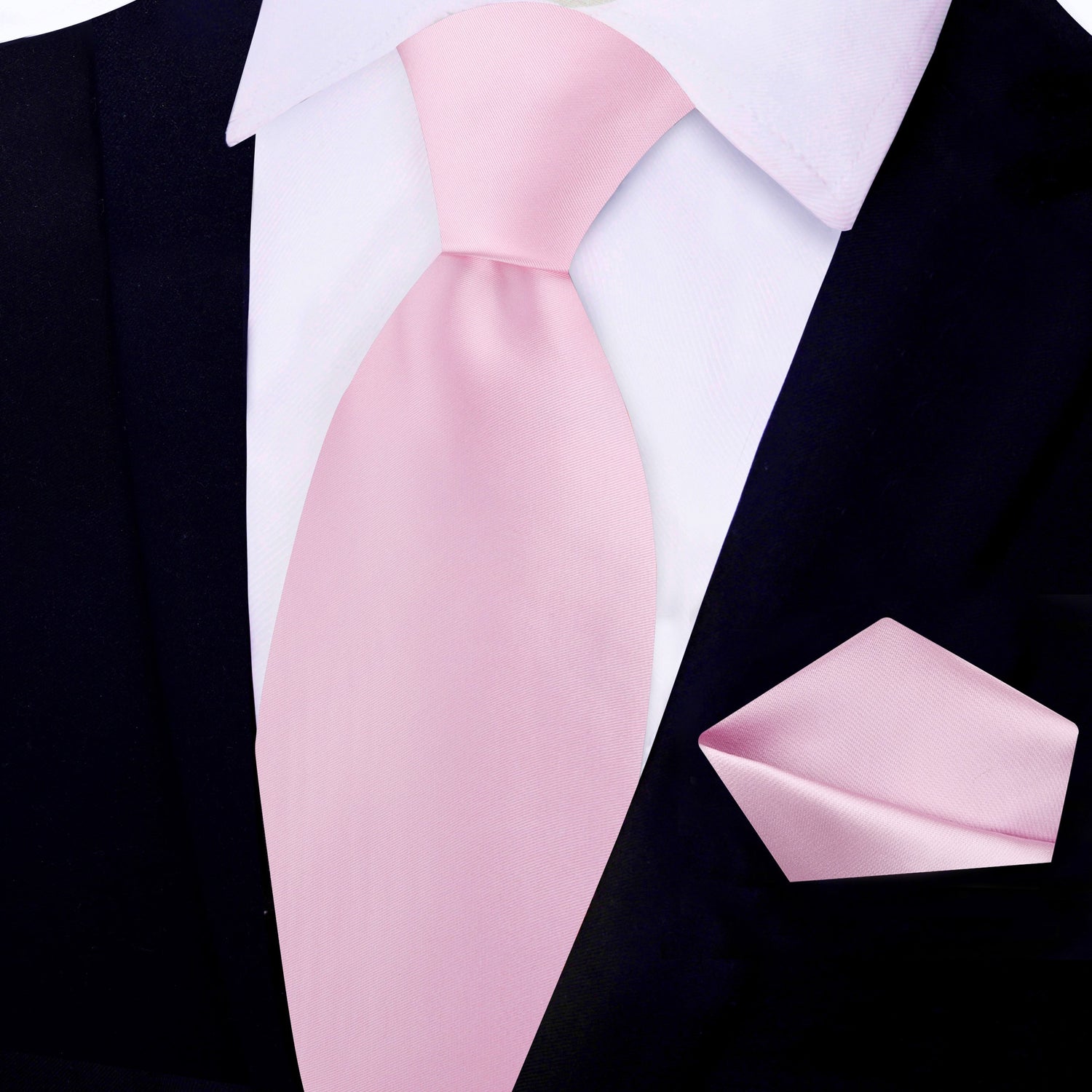 Light Blush Pink Solid Glossy Tie and Pocket Square