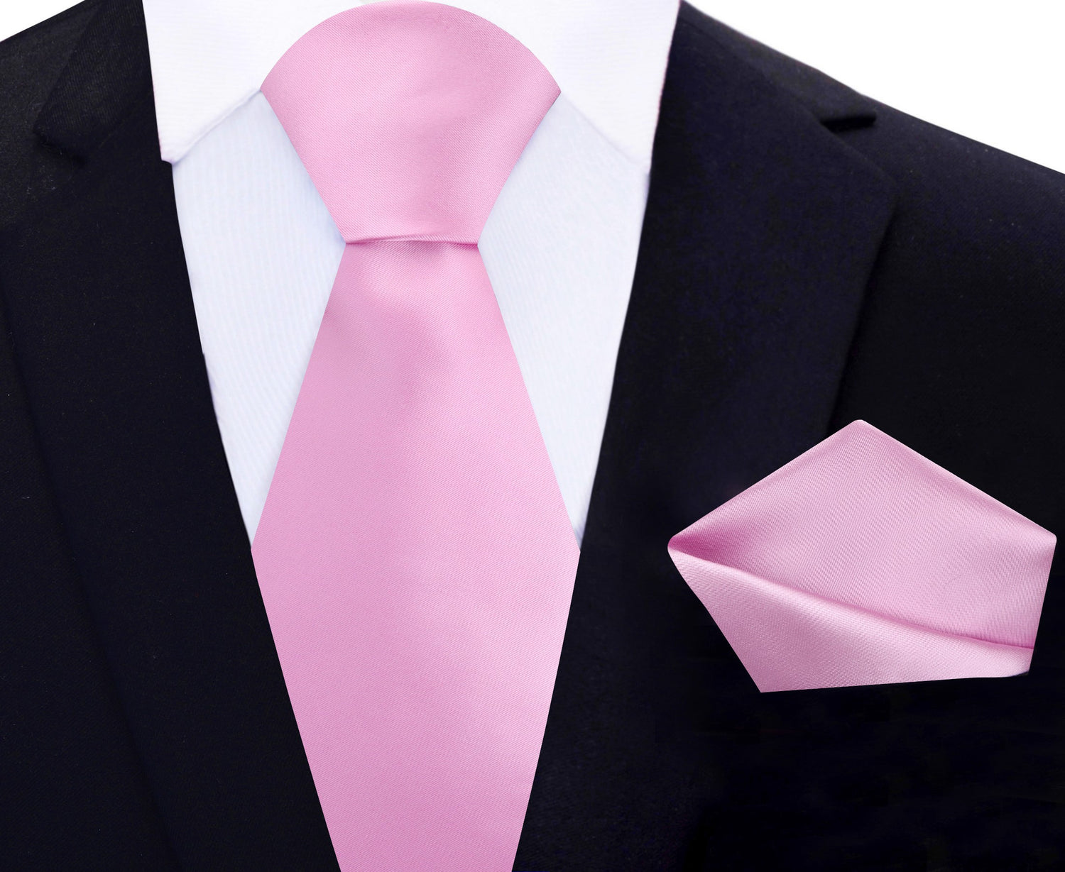 Main View: Solid Glossy Light Orchid Pink Silk Necktie and Pocket Square