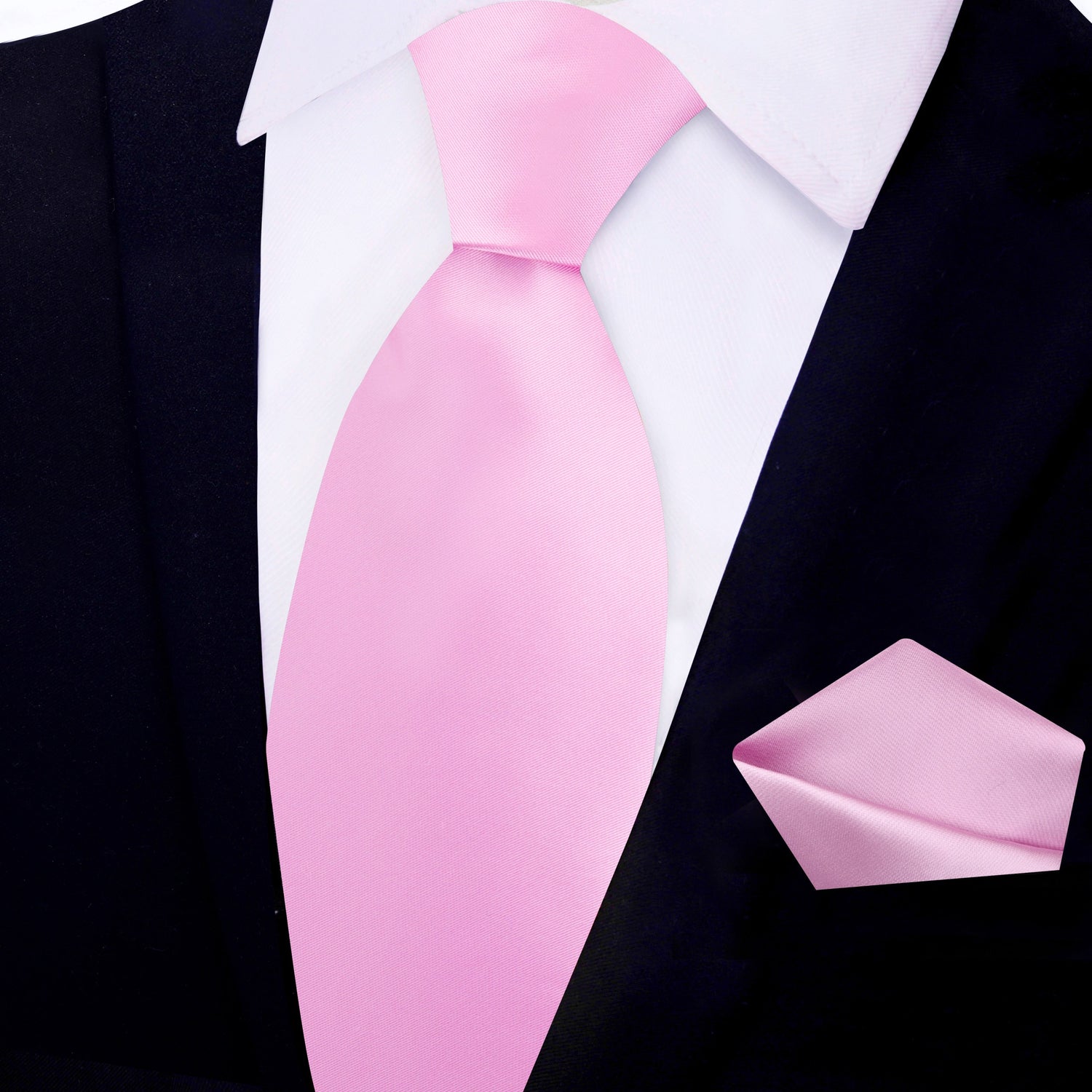 View 2: Solid Glossy Light Orchid Pink Silk Necktie and Pocket Square
