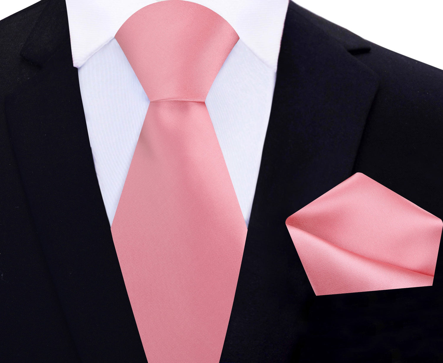 Main View: Solid Glossy Salmon Pink Tie and Pocket Square
