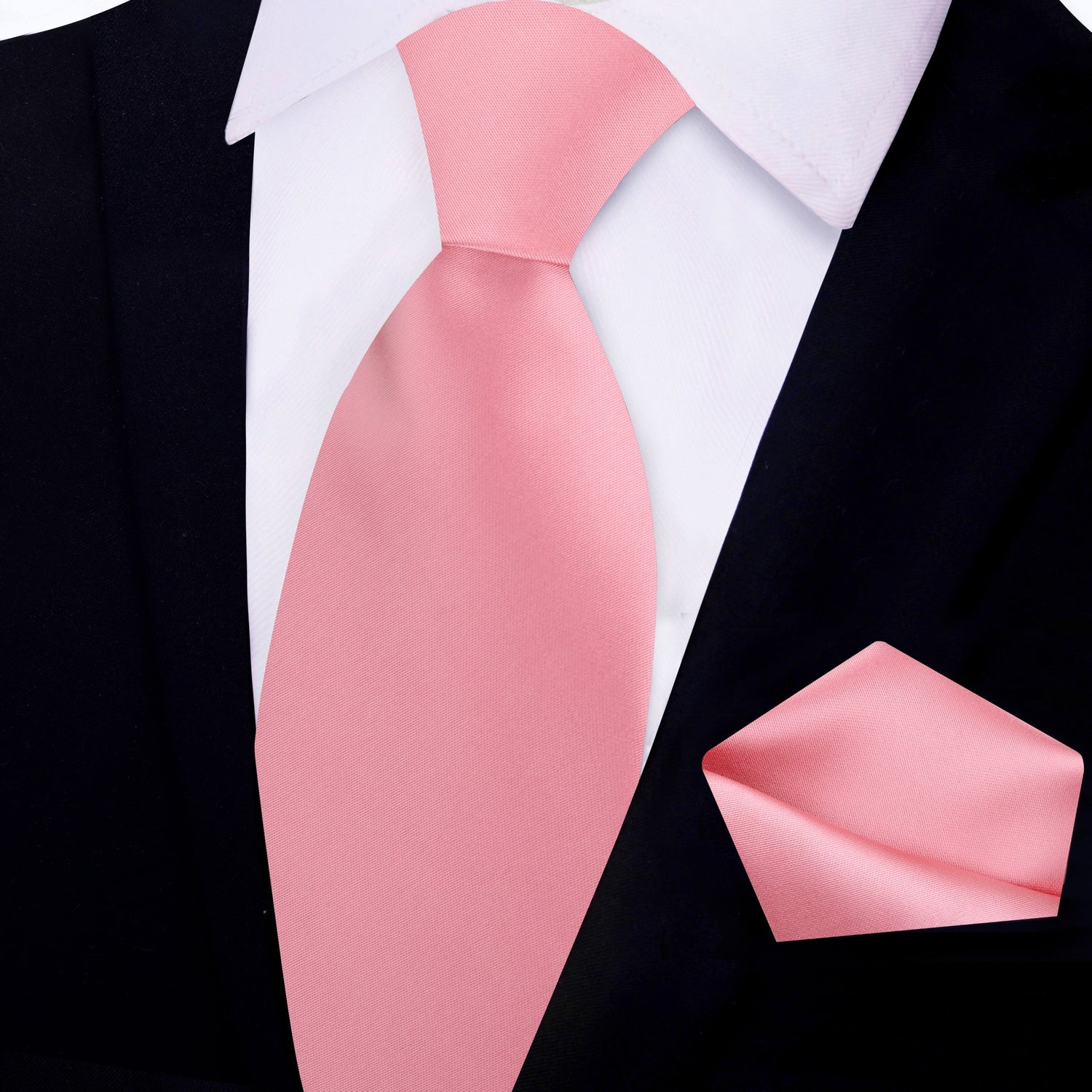 Second View: Solid Glossy Salmon Pink Tie and Pocket Square