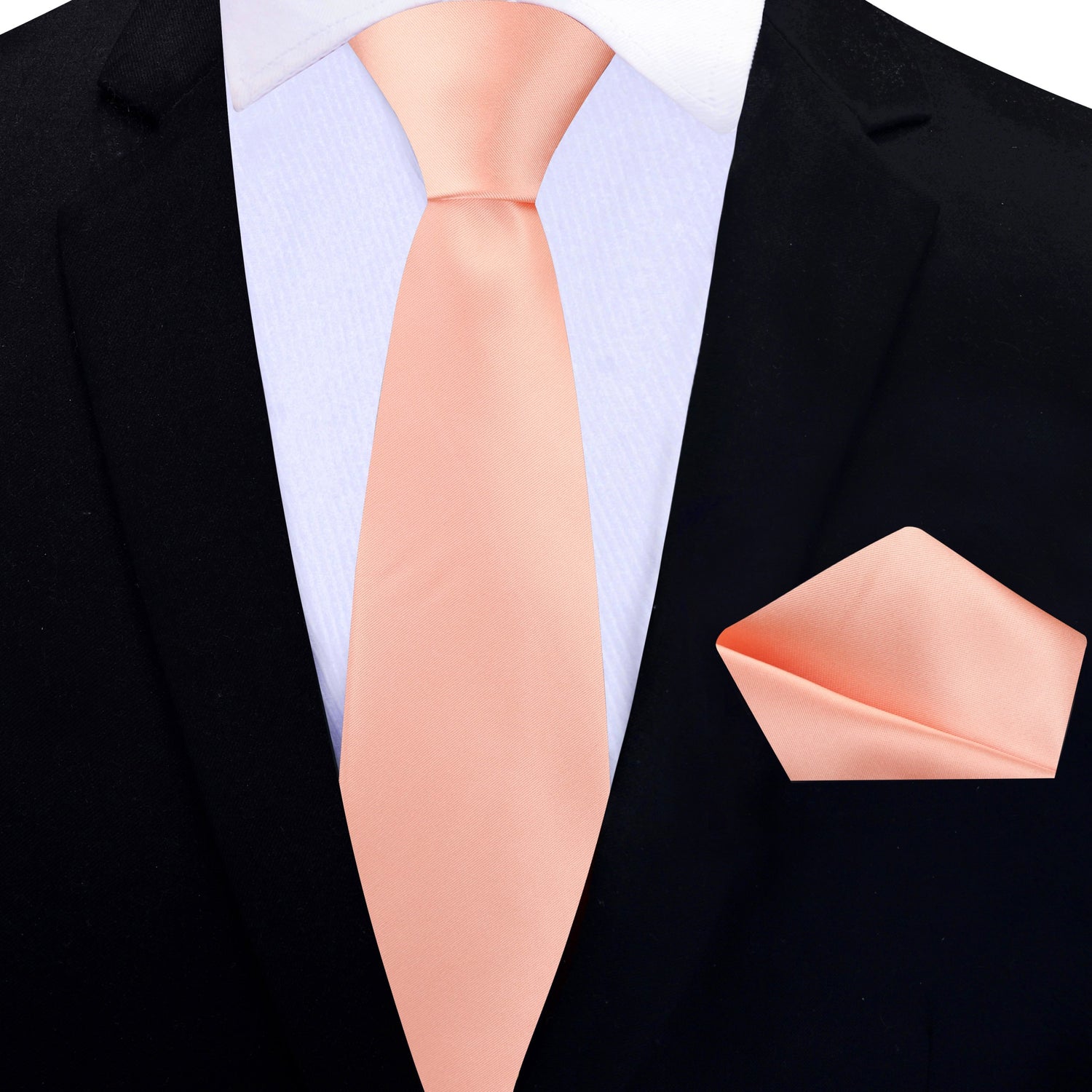 Thin Tie: Glossy Solid Soap Orange Silk Necktie and Pocket Square