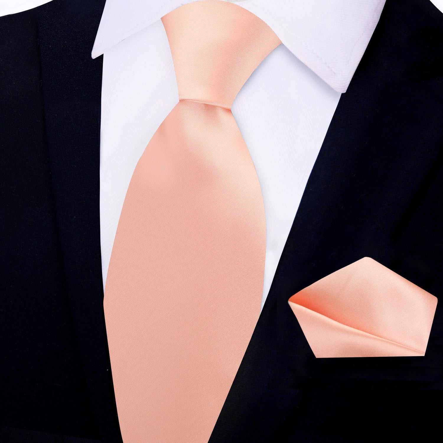 View 2: Glossy Solid Soap Orange Silk Necktie and Pocket Square
