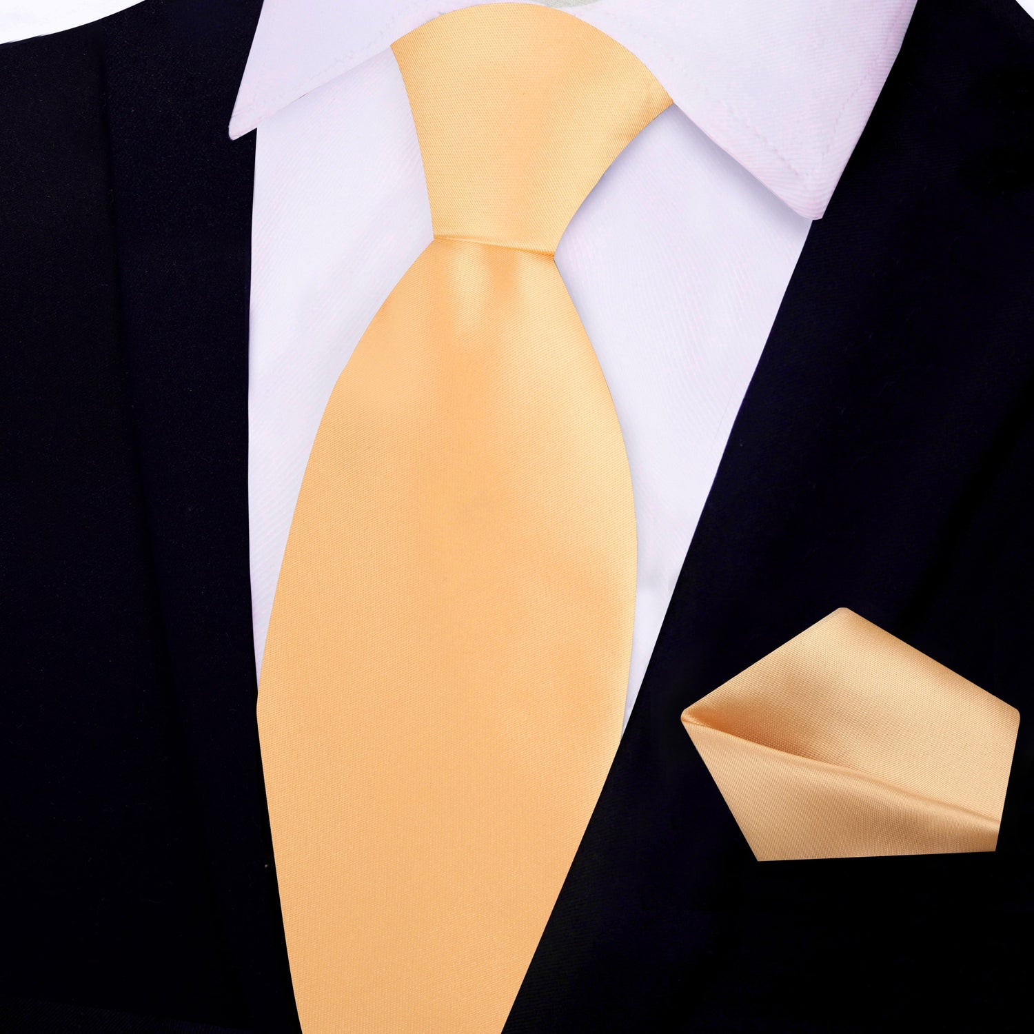 Main: Soft Marigold Yellow Silk Necktie and Pocket Square