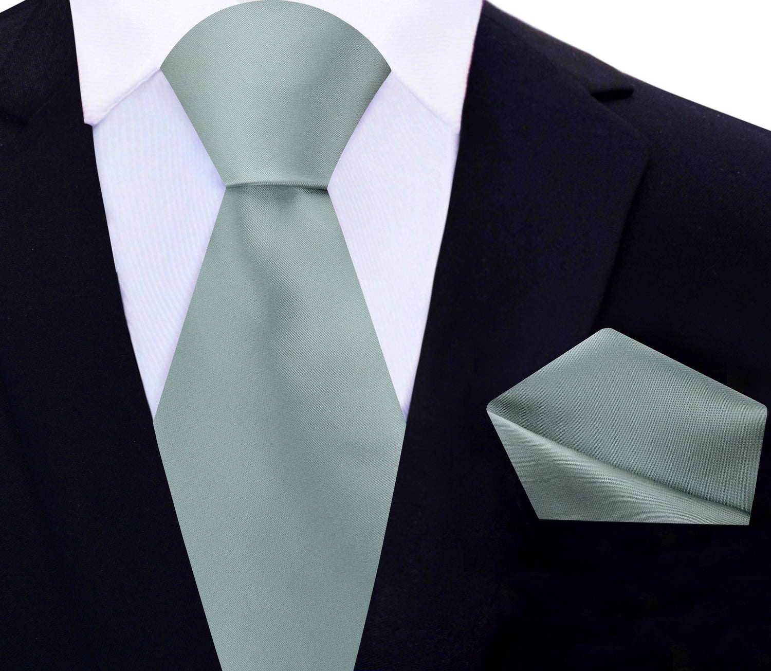 Main View: Solid Glossy Viridian Green Silk Necktie and Pocket Square