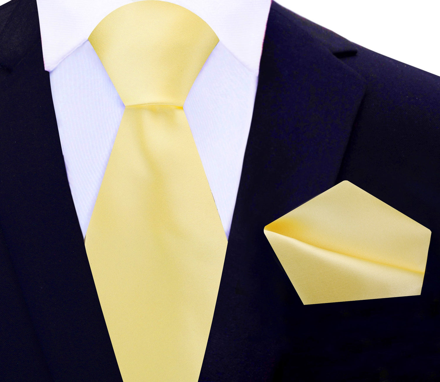 Solid Glossy Sugar Cookie Yellow Silk Necktie and Pocket Square