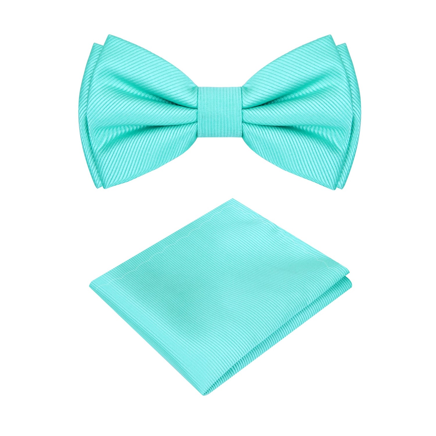 A Mint Solid Pattern Silk Self Tie Bow Tie, Matching Pocket Square