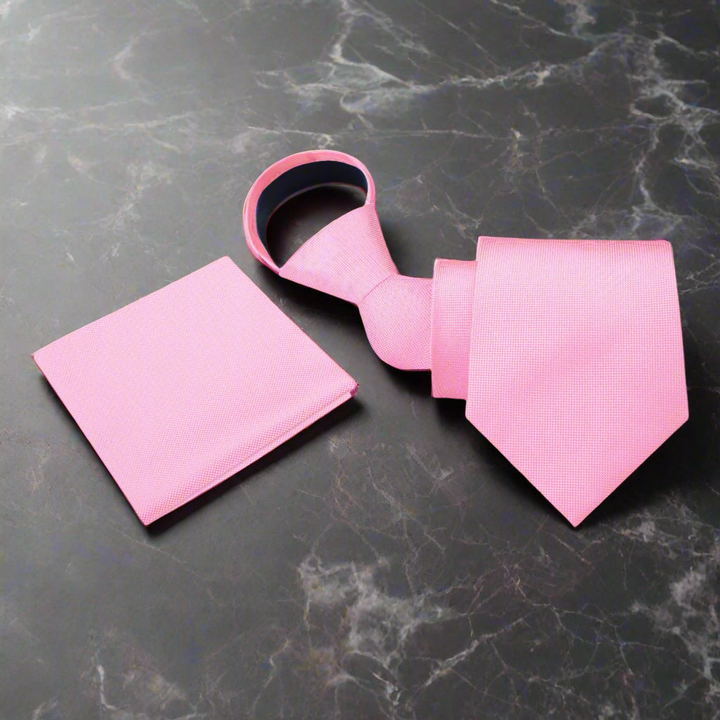 Light Pink Check Zipper Tie and Pocket Square